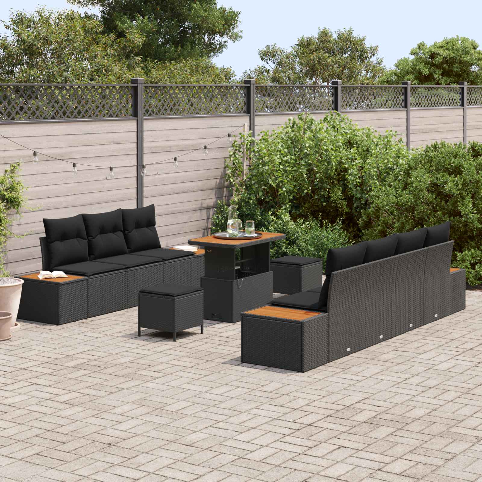 Gartensofa-set 10 pcs Schwarz Poly-Rattan
