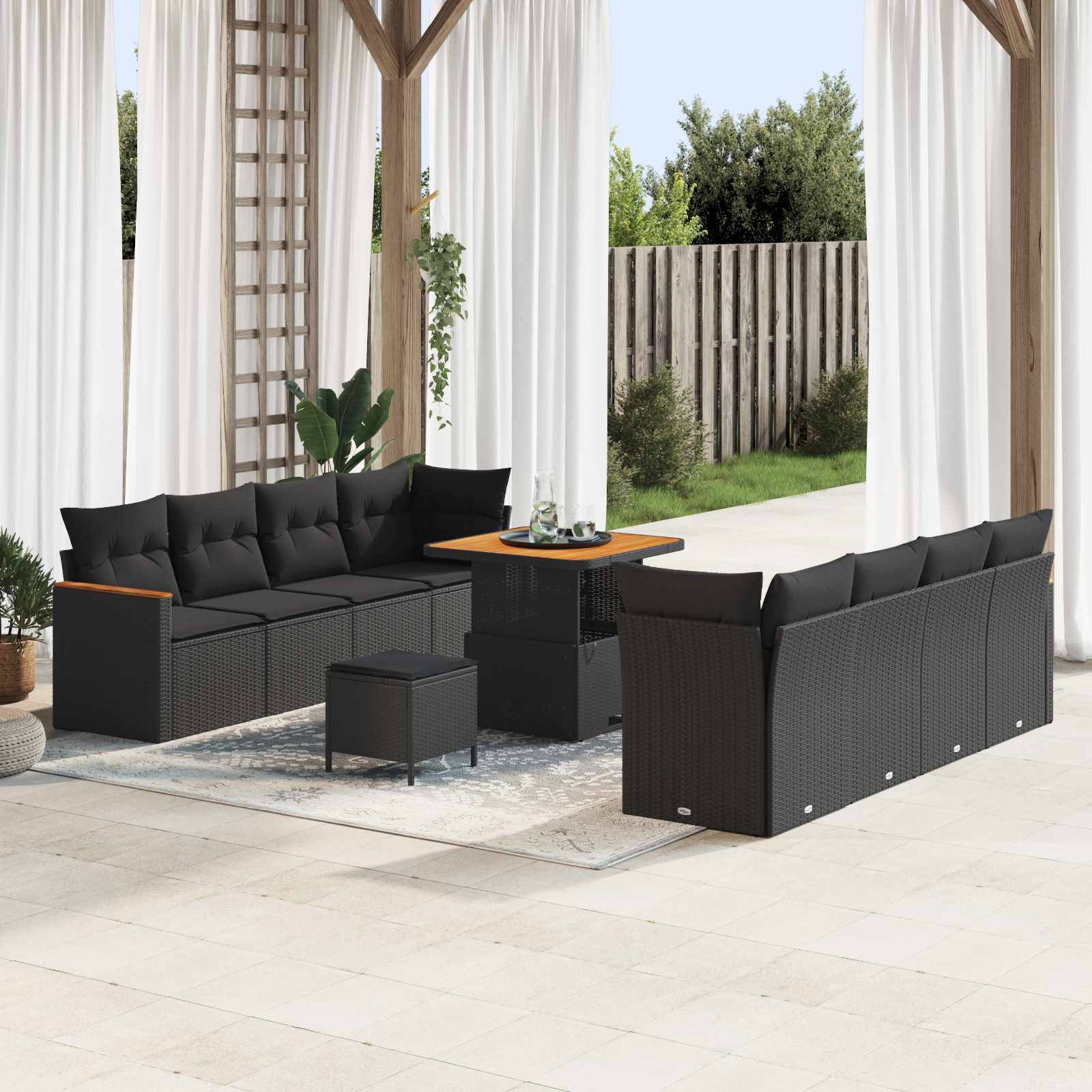 Gartensofa-set 11 pcs Schwarz Poly-Rattan