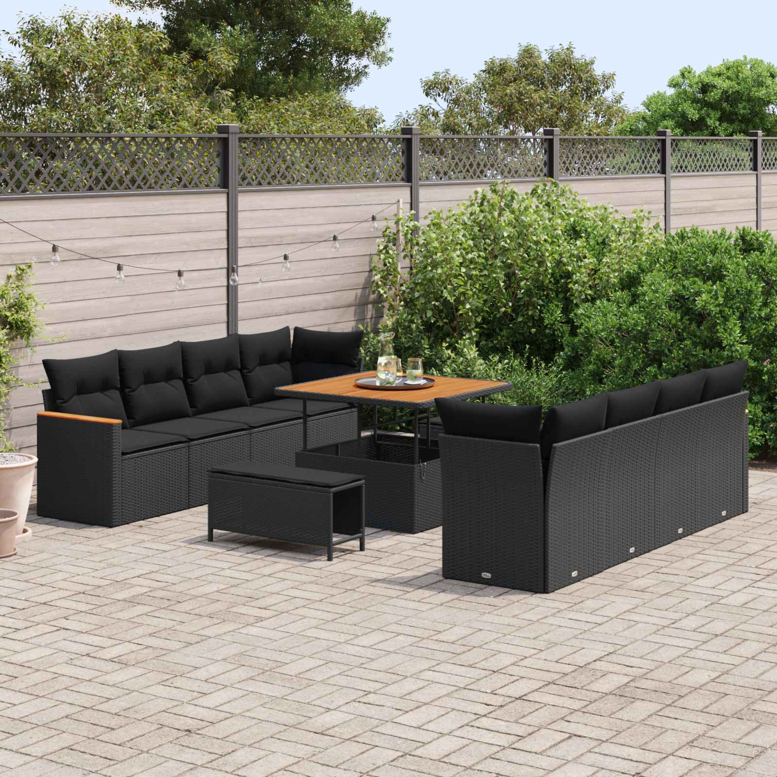 Gartensofa-set 11 pcs Schwarz Poly-Rattan