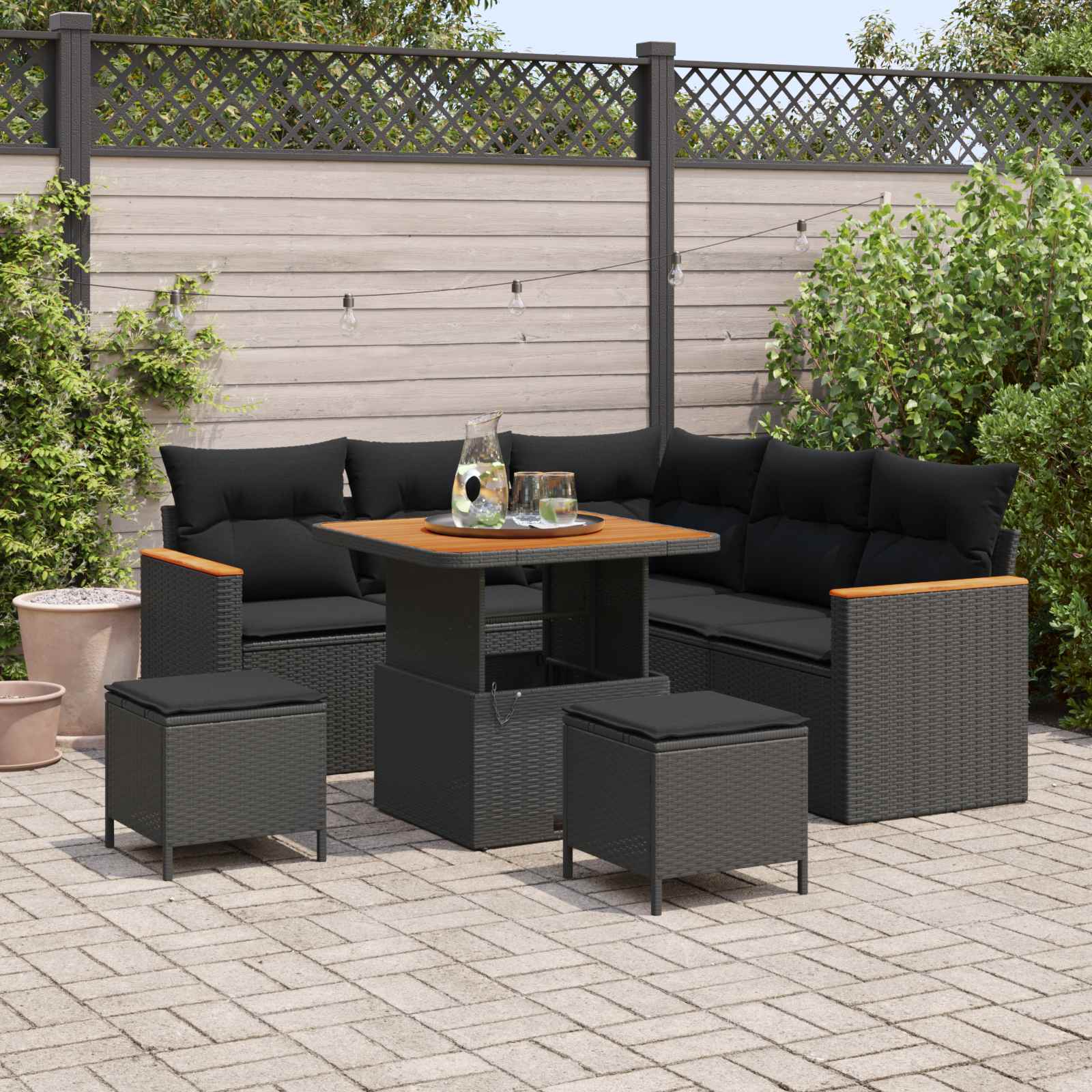 Gartensofa-set 8 pcs Schwarz Poly-Rattan