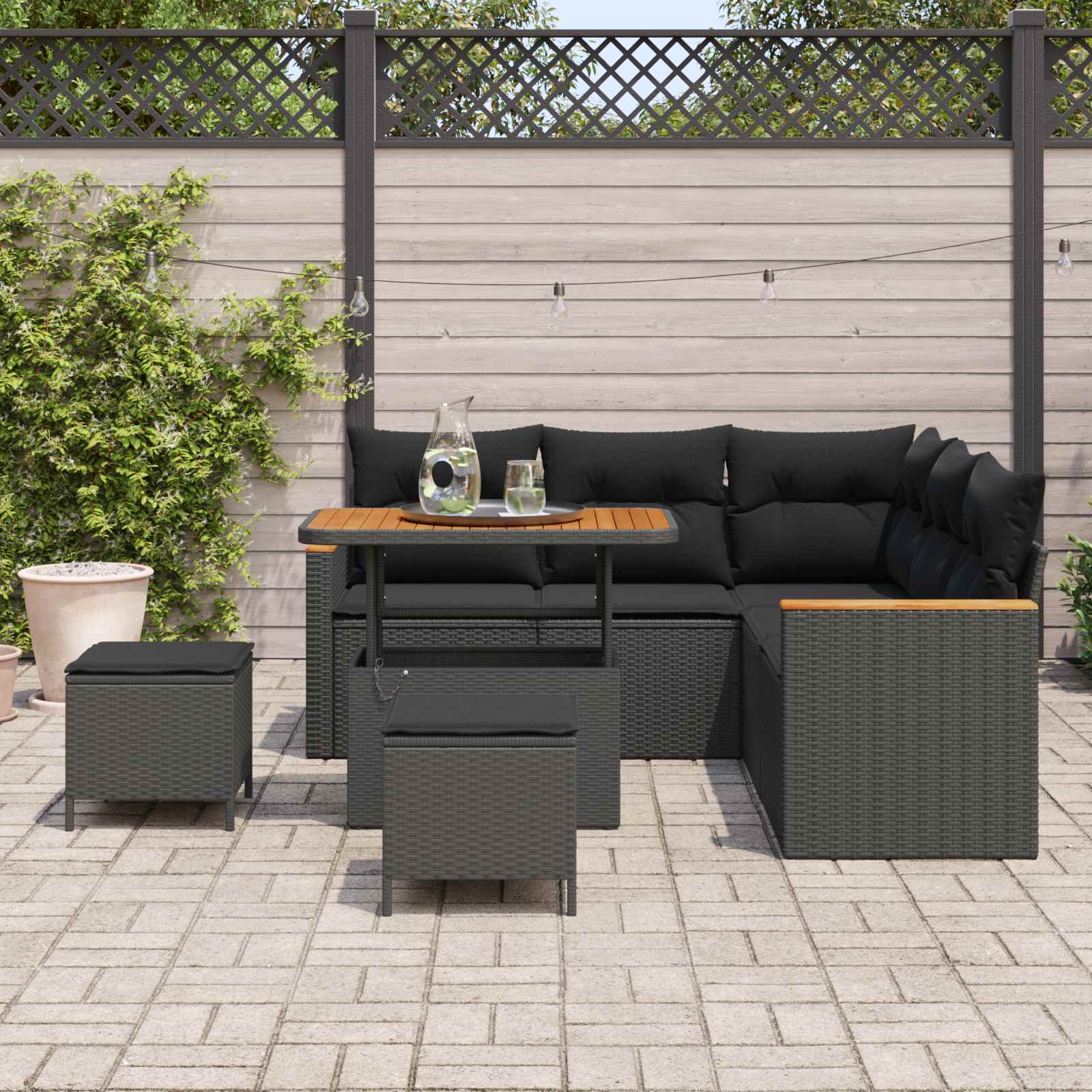 Gartensofa-set 8 pcs Schwarz Poly-Rattan
