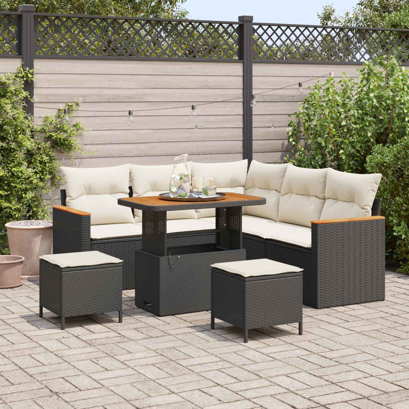 Gartensofa-set 8 pcs Schwarz Poly-Rattan