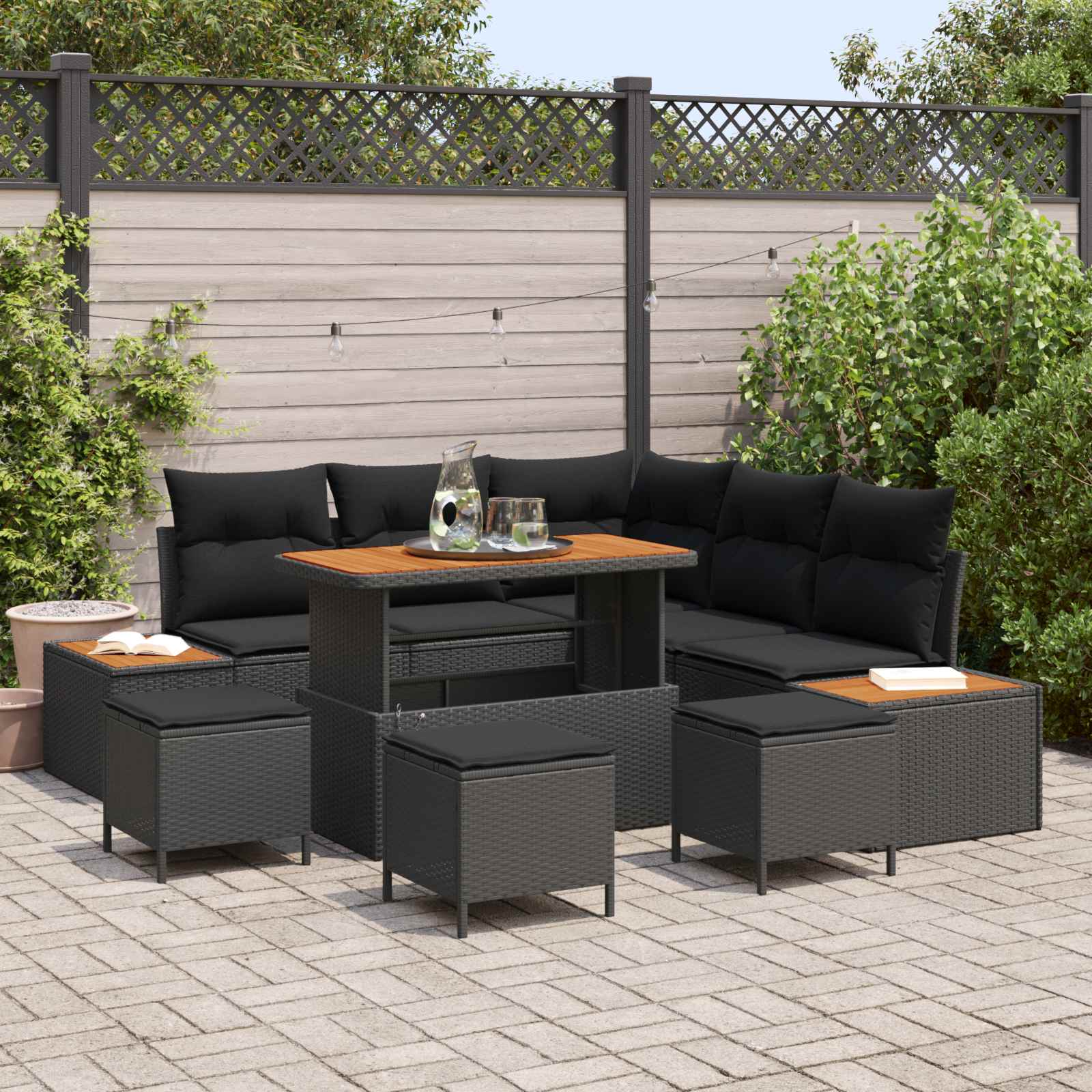 Gartensofa-set 9 pcs Schwarz Poly-Rattan