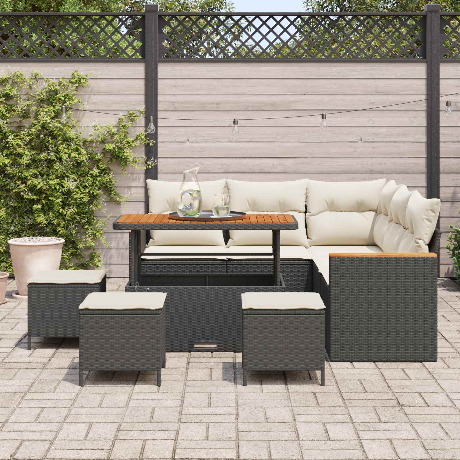 Gartensofa-set 9 pcs Schwarz Poly-Rattan