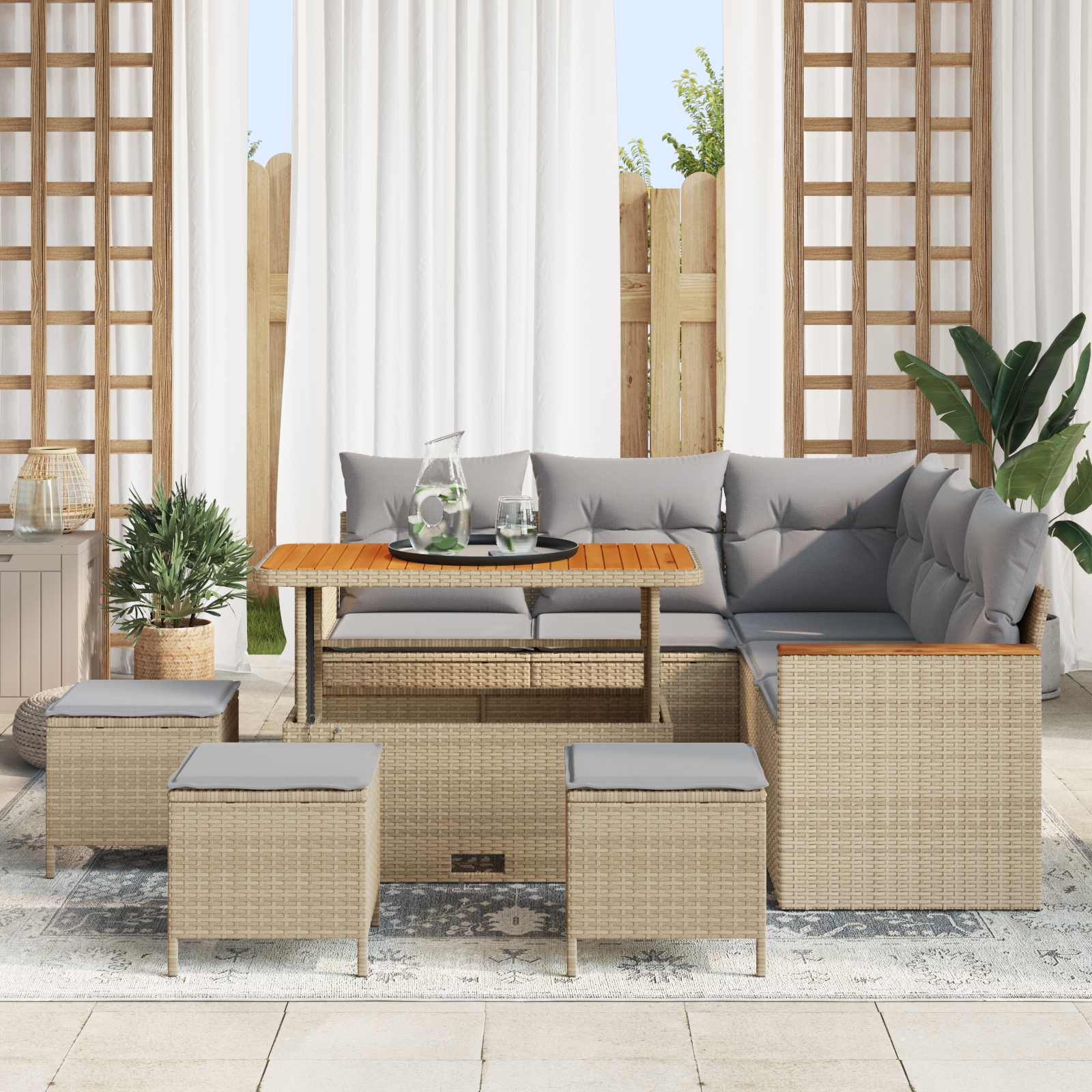 Gartensofa-set 9 pcs Beige Poly-Rattan