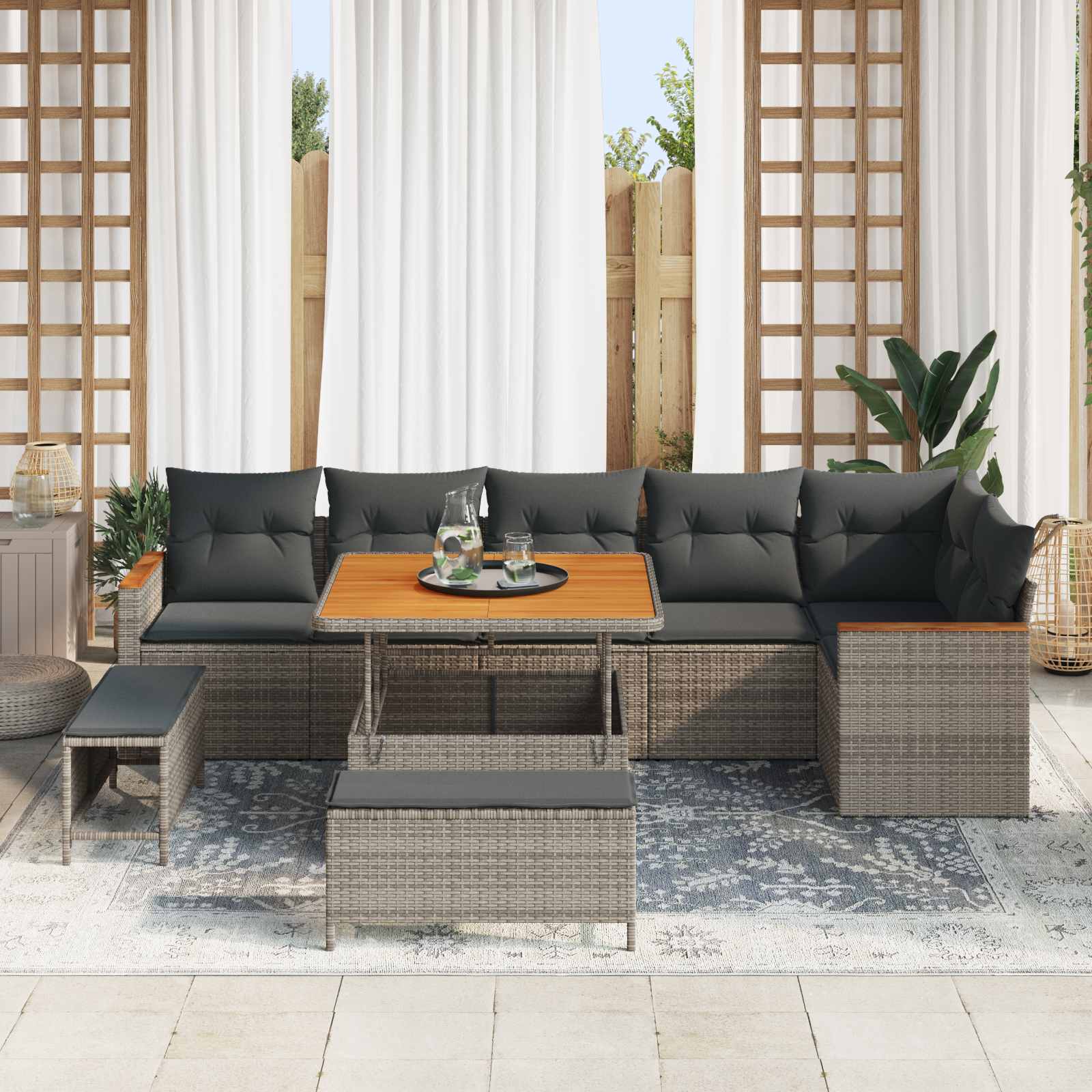 Gartensofa-set 9 pcs Grau Poly-Rattan