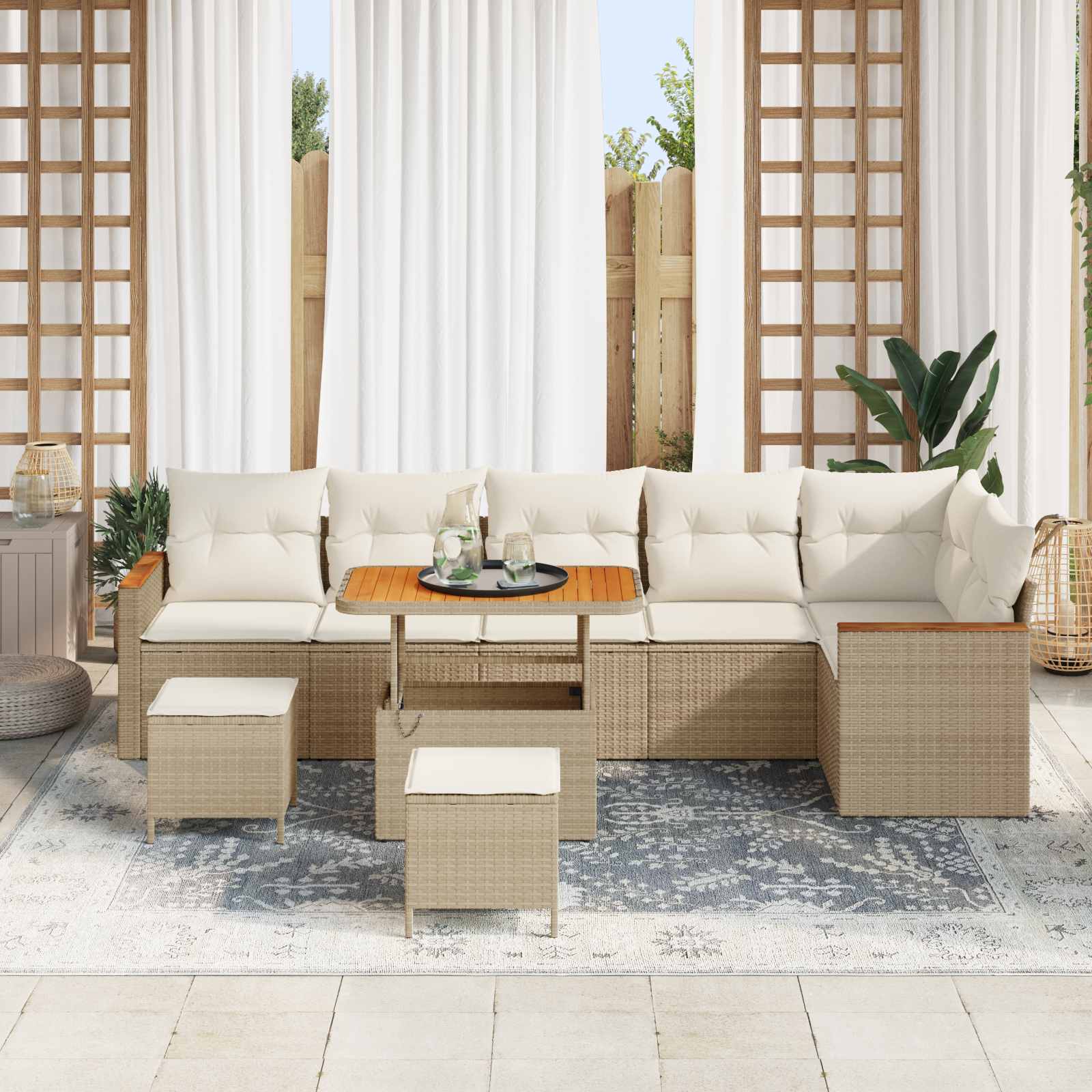 Gartensofa-set 9 pcs Beige Poly-Rattan