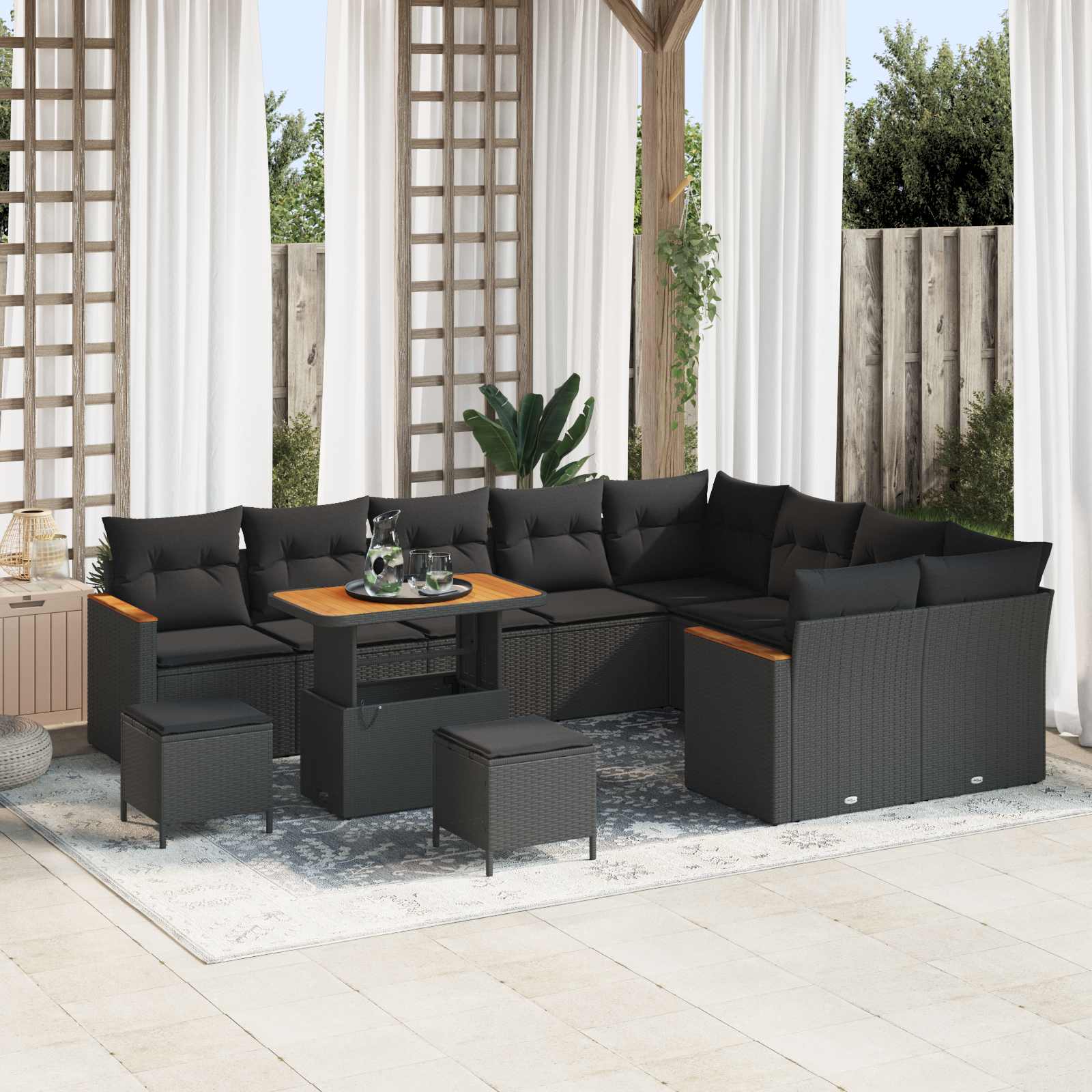 Gartensofa-set 12 pcs Schwarz Poly-Rattan