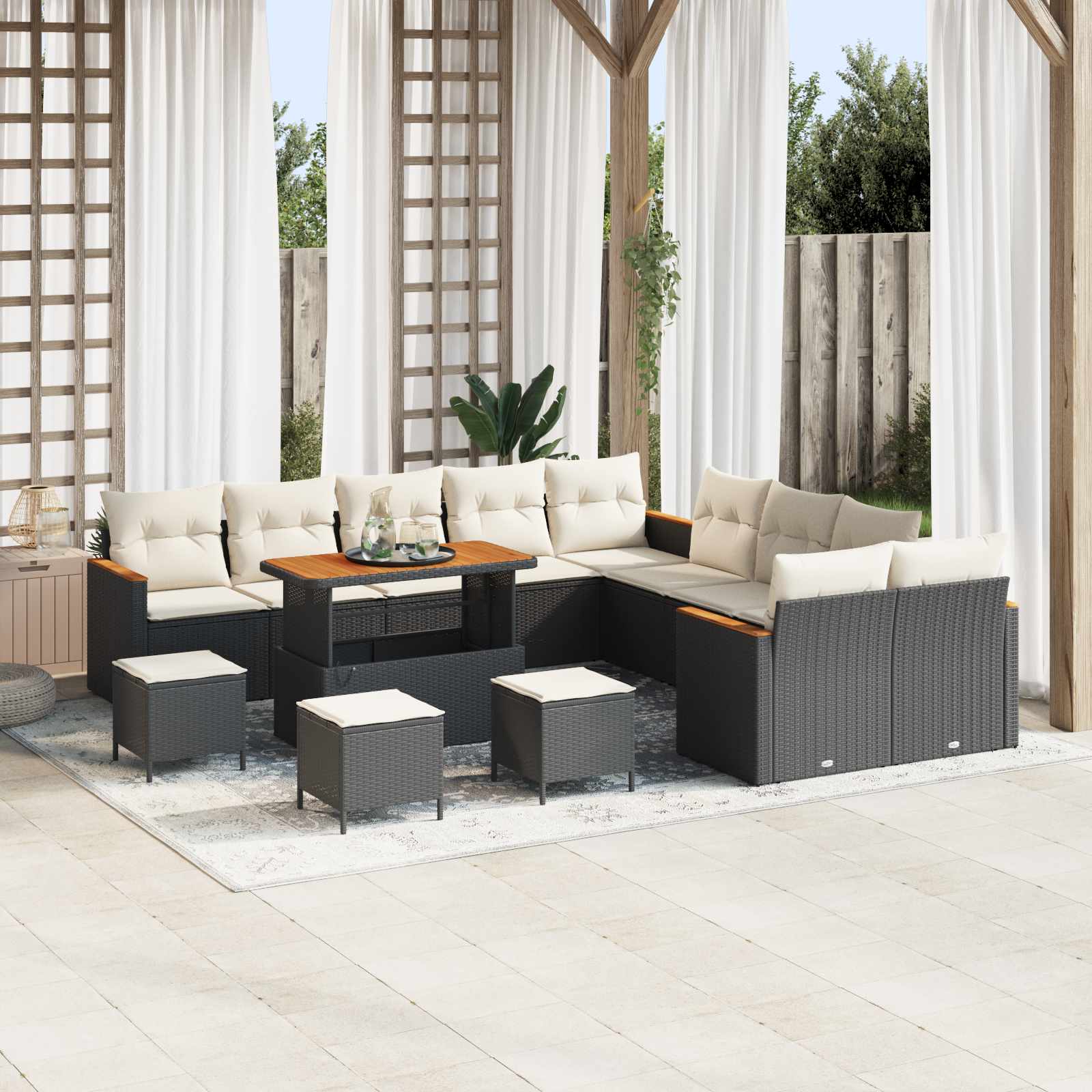 Gartensofa-set 14 pcs Schwarz Poly-Rattan
