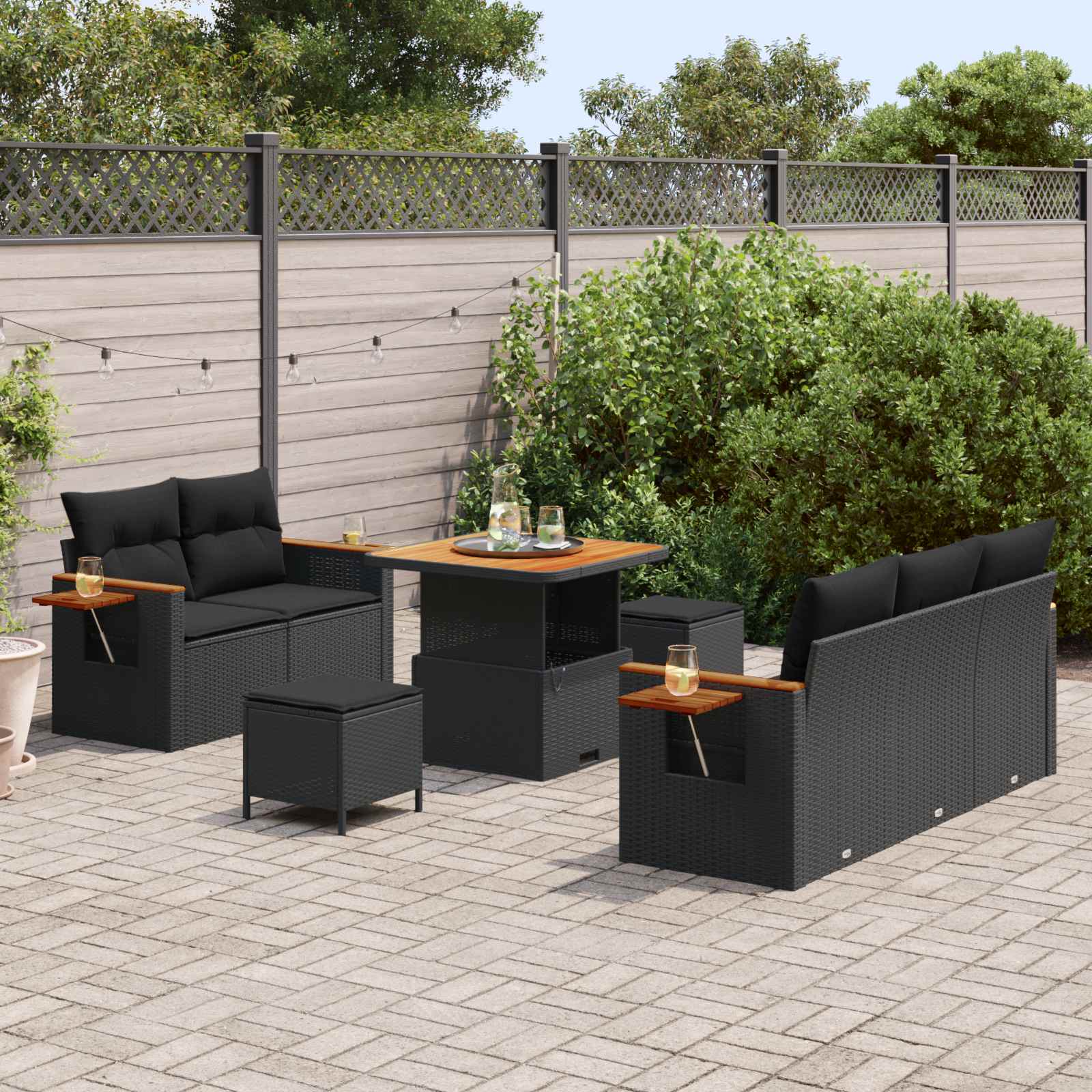 Gartensofa-set 8 pcs Schwarz Poly-Rattan