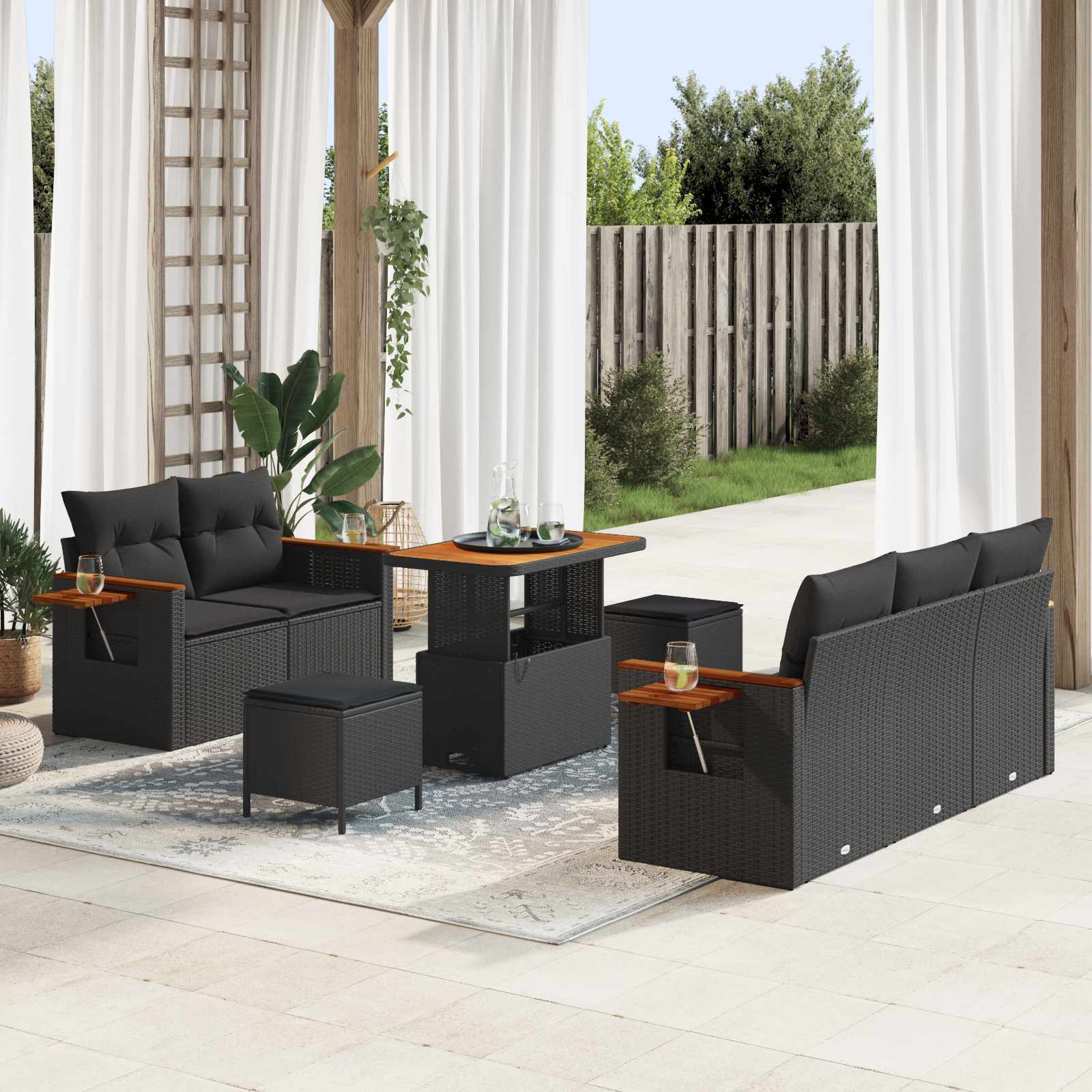 Gartensofa-set 8 pcs Schwarz Poly-Rattan