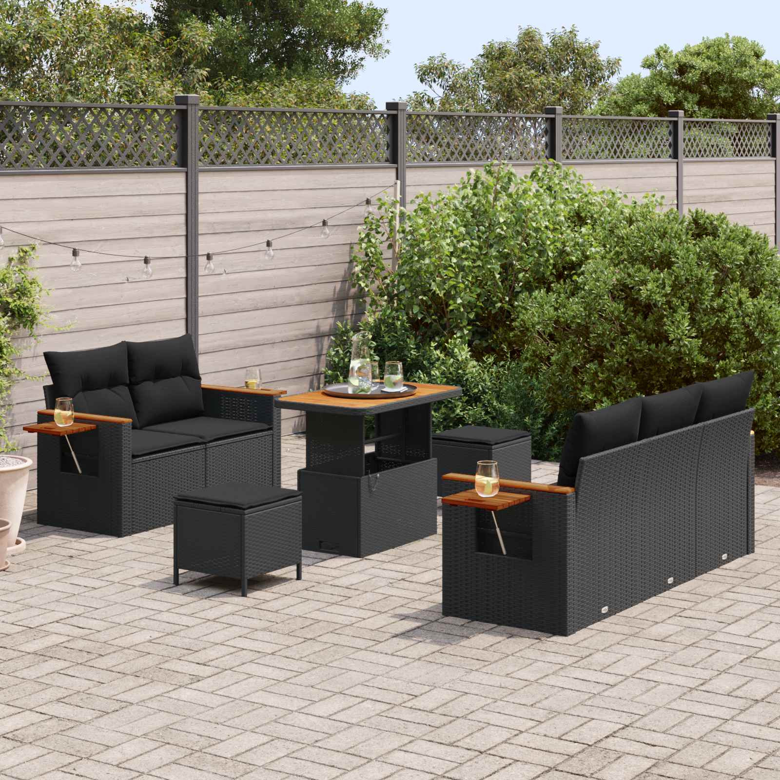 Gartensofa-set 8 pcs Schwarz Poly-Rattan