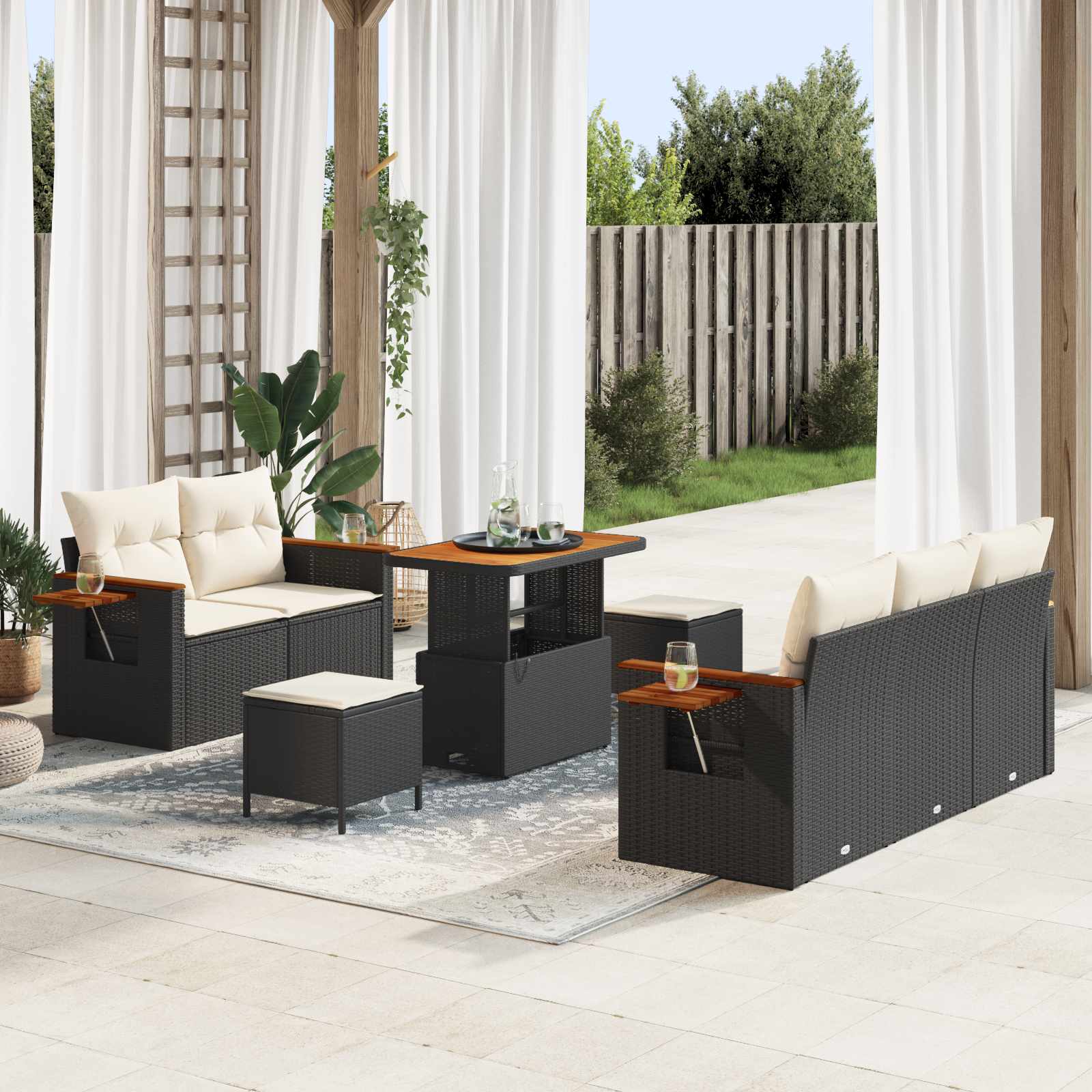 Gartensofa-set 8 pcs Schwarz Poly-Rattan