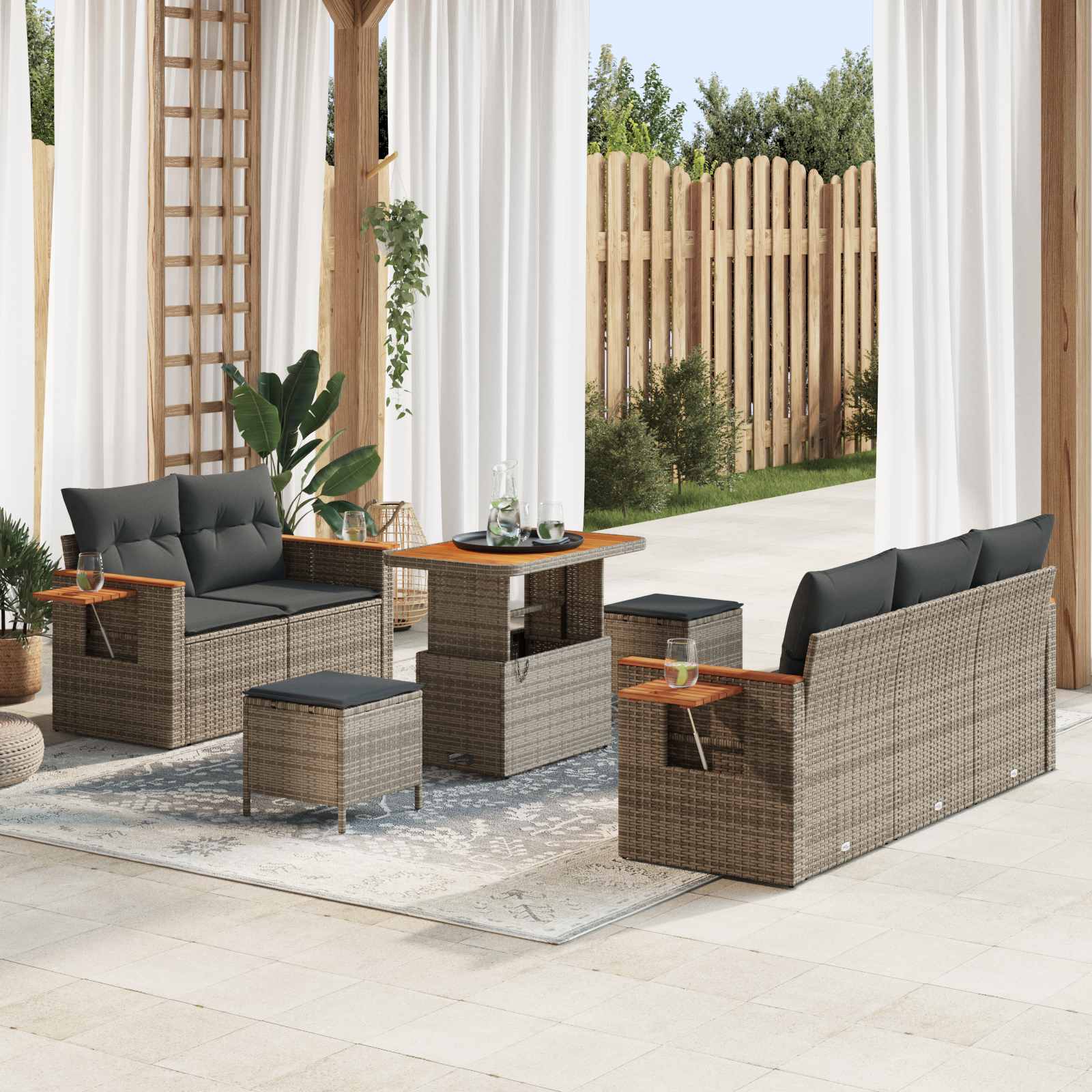 Gartensofa-set 8 pcs Grau Poly-Rattan