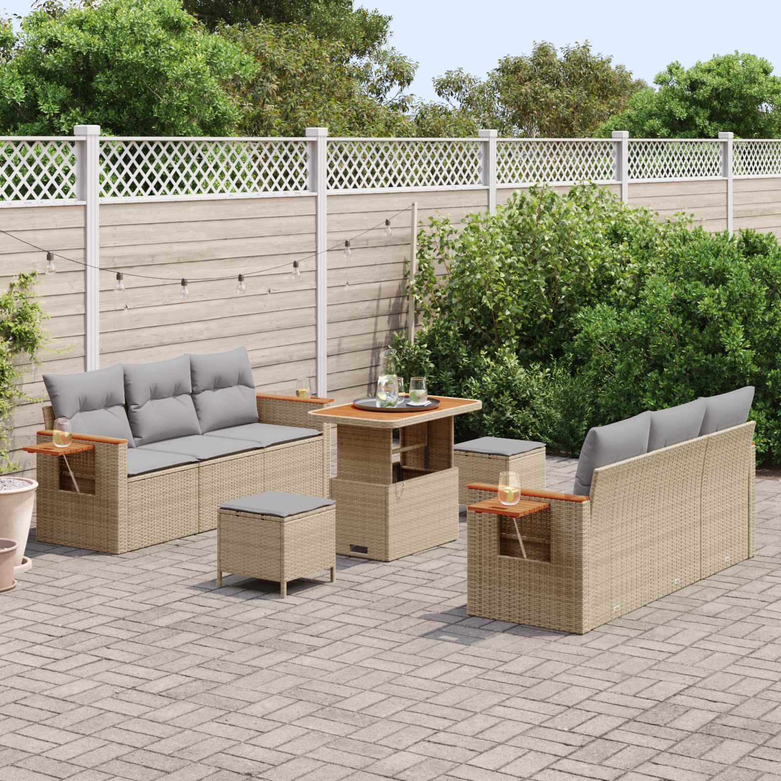 Gartensofa-set 9 pcs Beige Poly-Rattan