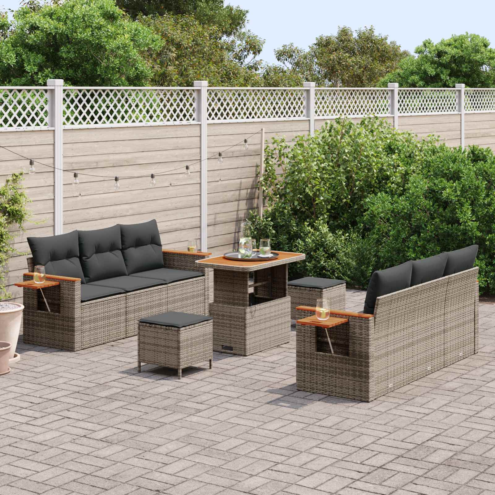 Gartensofa-set 9 pcs Grau Poly-Rattan