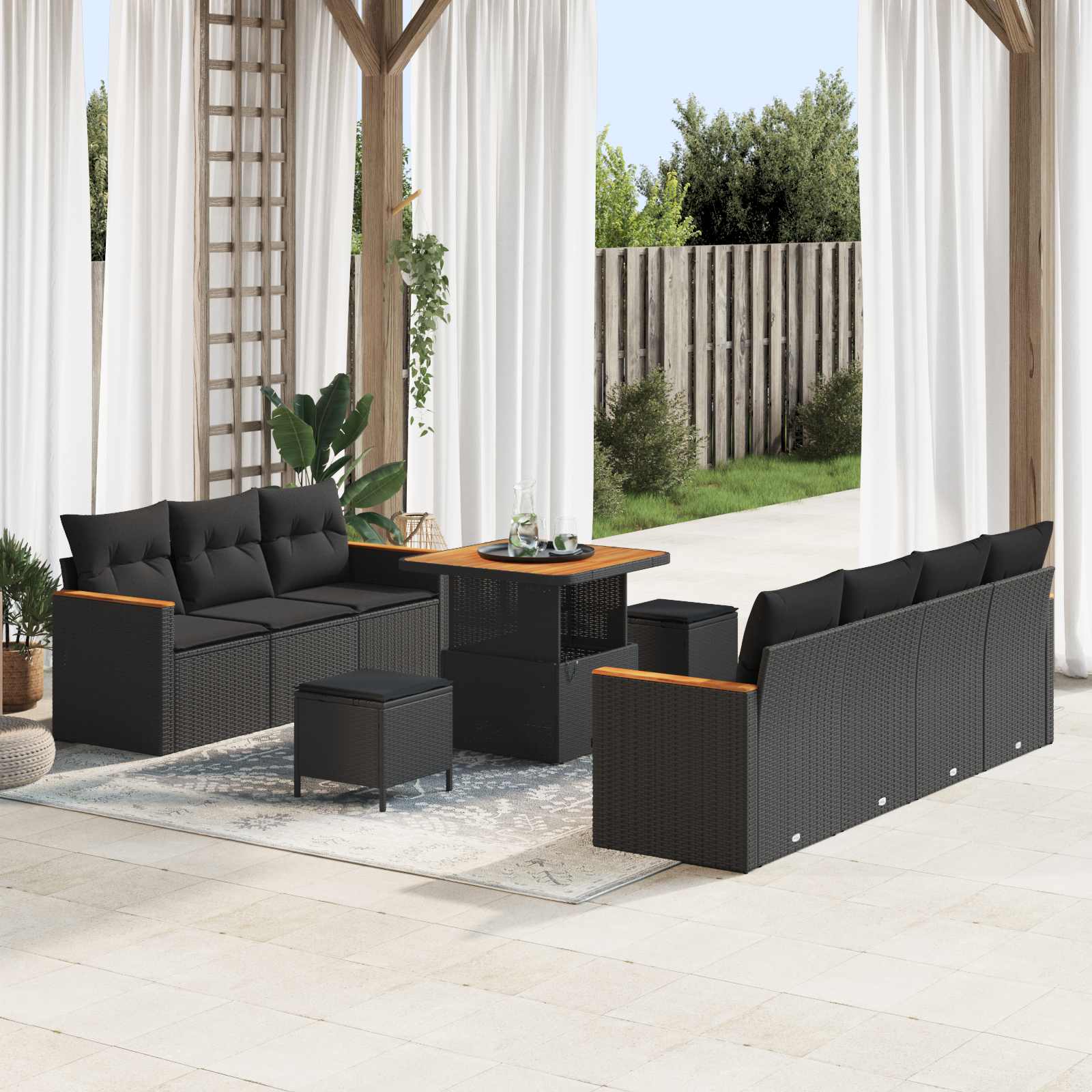 Gartensofa-set 10 pcs Schwarz Poly-Rattan