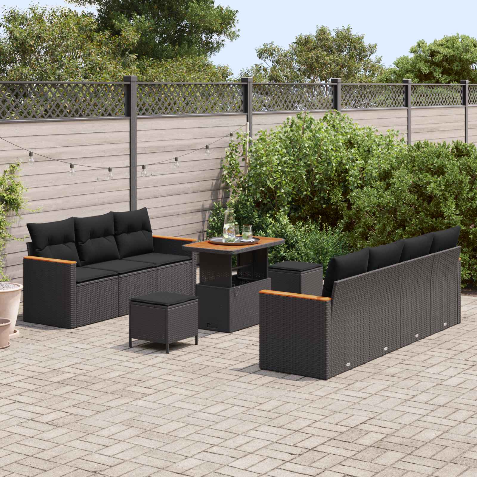 Gartensofa-set 10 pcs Schwarz Poly-Rattan