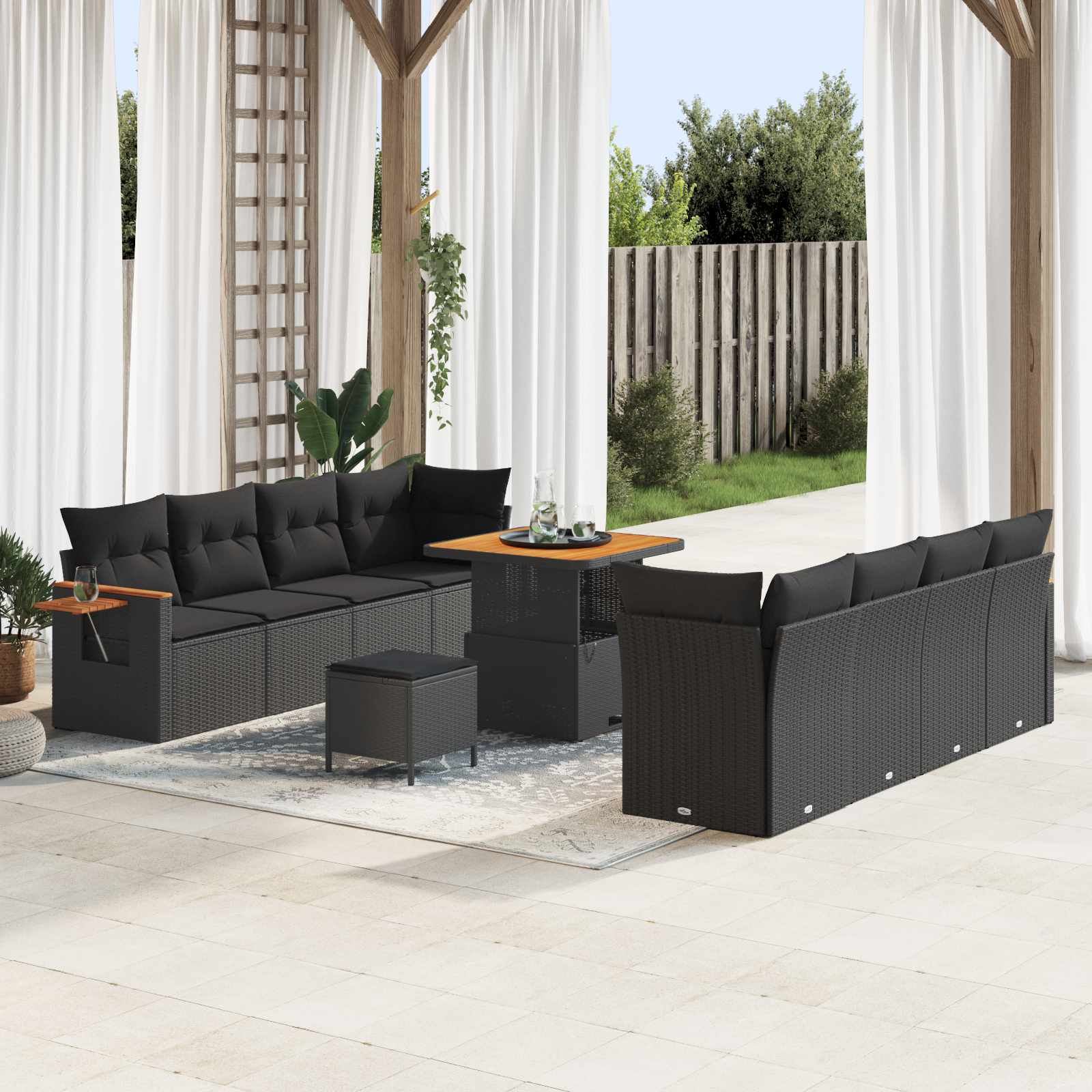 Gartensofa-set 11 pcs Schwarz Poly-Rattan