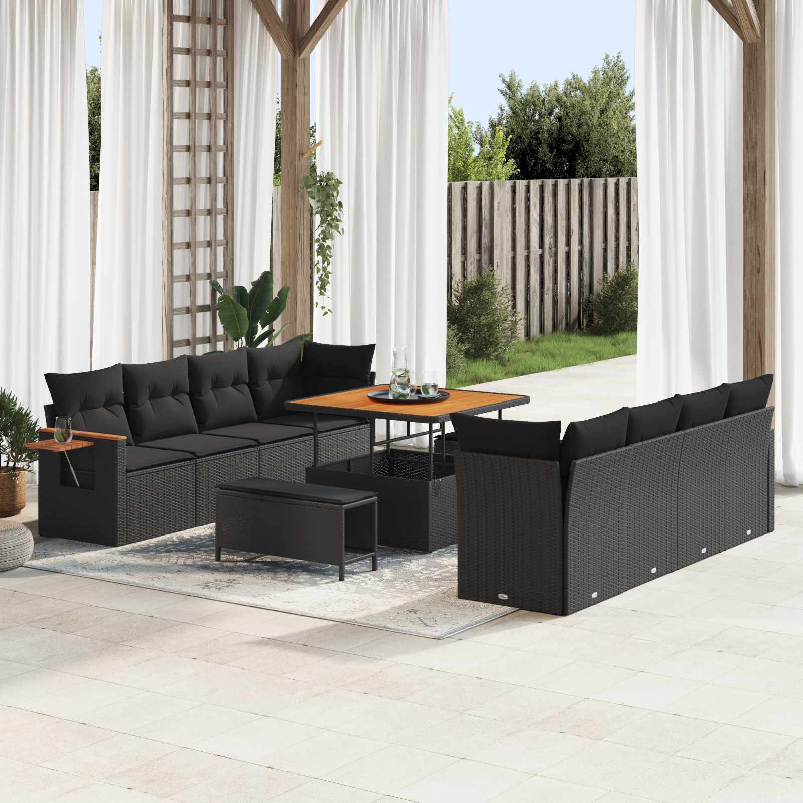 Gartensofa-set 11 pcs Schwarz Poly-Rattan