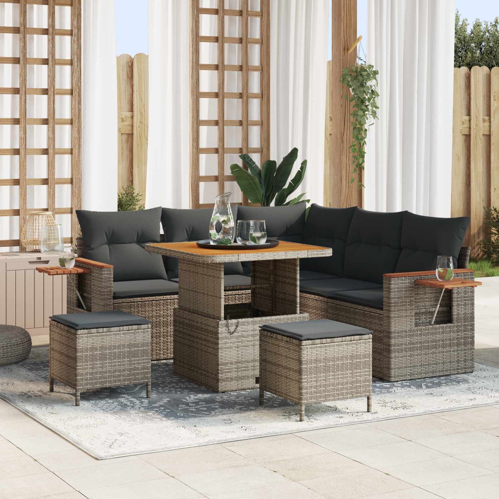 Gartensofa-set 8 pcs Grau Poly-Rattan