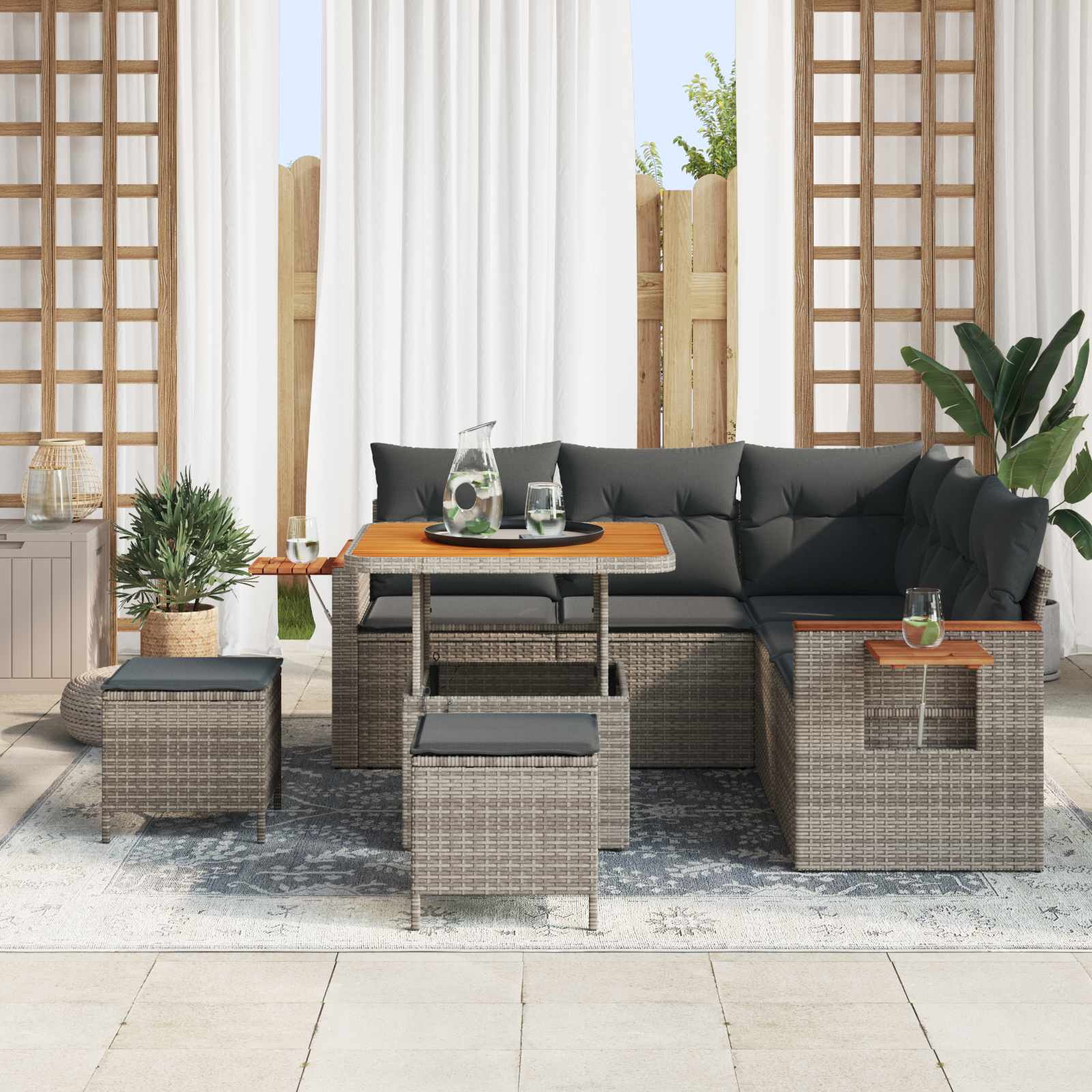 Gartensofa-set 8 pcs Grau Poly-Rattan