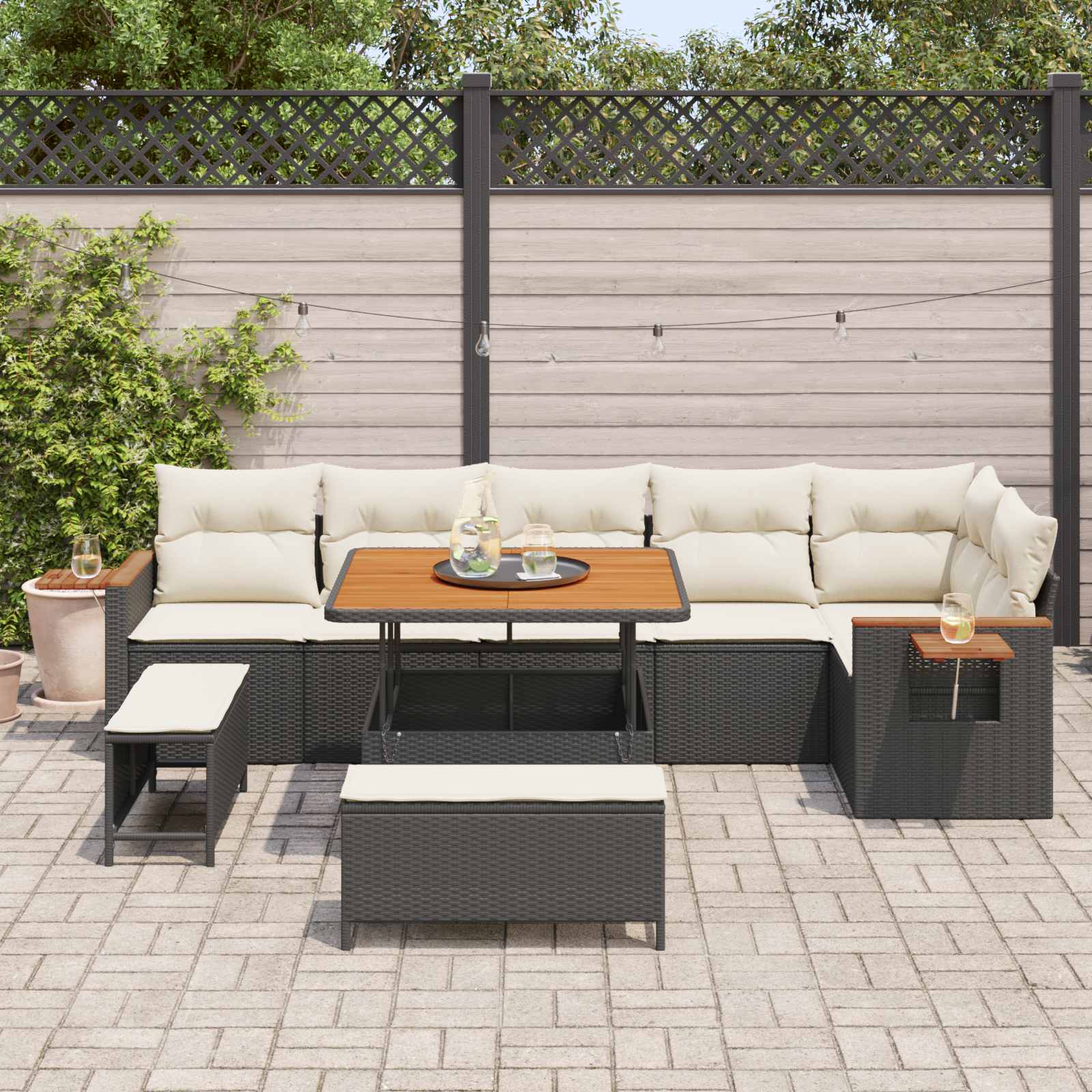 Gartensofa-set 9 pcs Schwarz Poly-Rattan