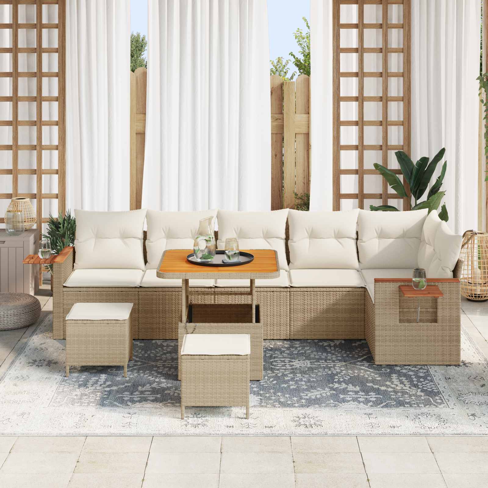 Gartensofa-set 9 pcs Beige Poly-Rattan