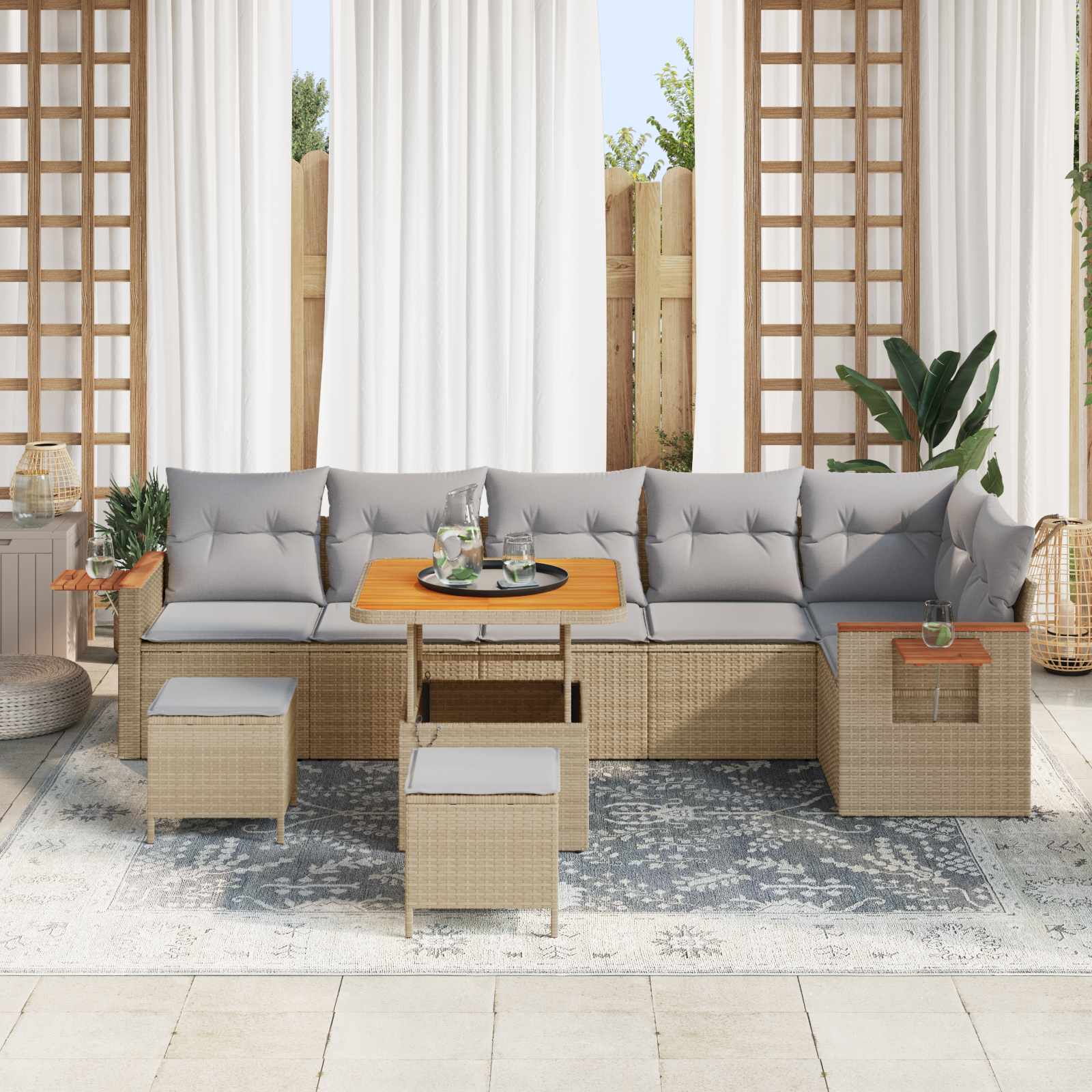 Gartensofa-set 9 pcs Beige Poly-Rattan