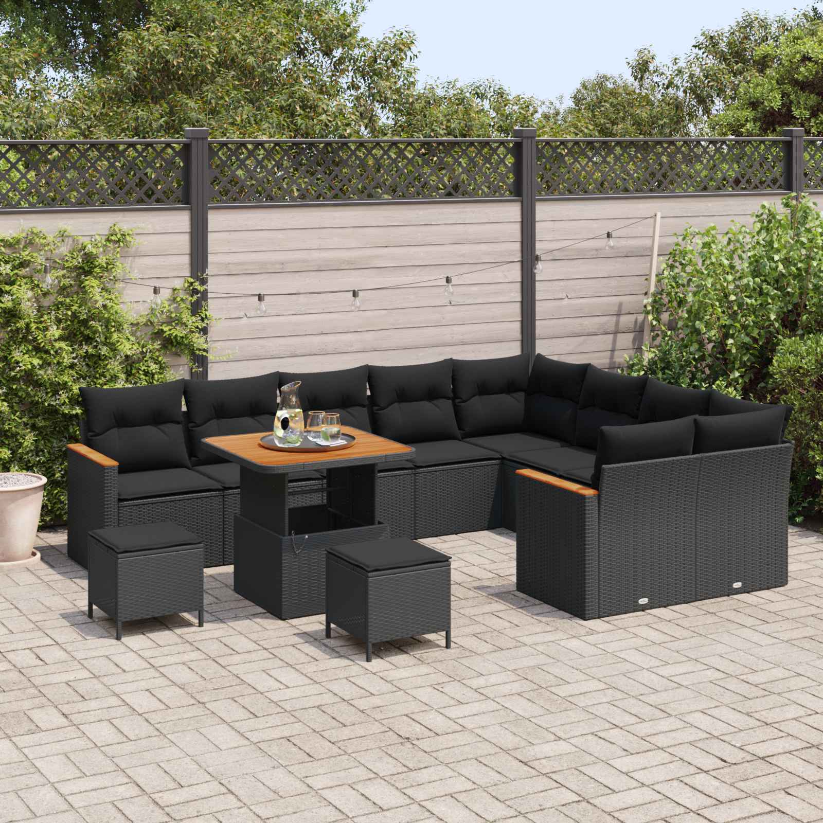 Gartensofa-set 12 pcs Schwarz Poly-Rattan