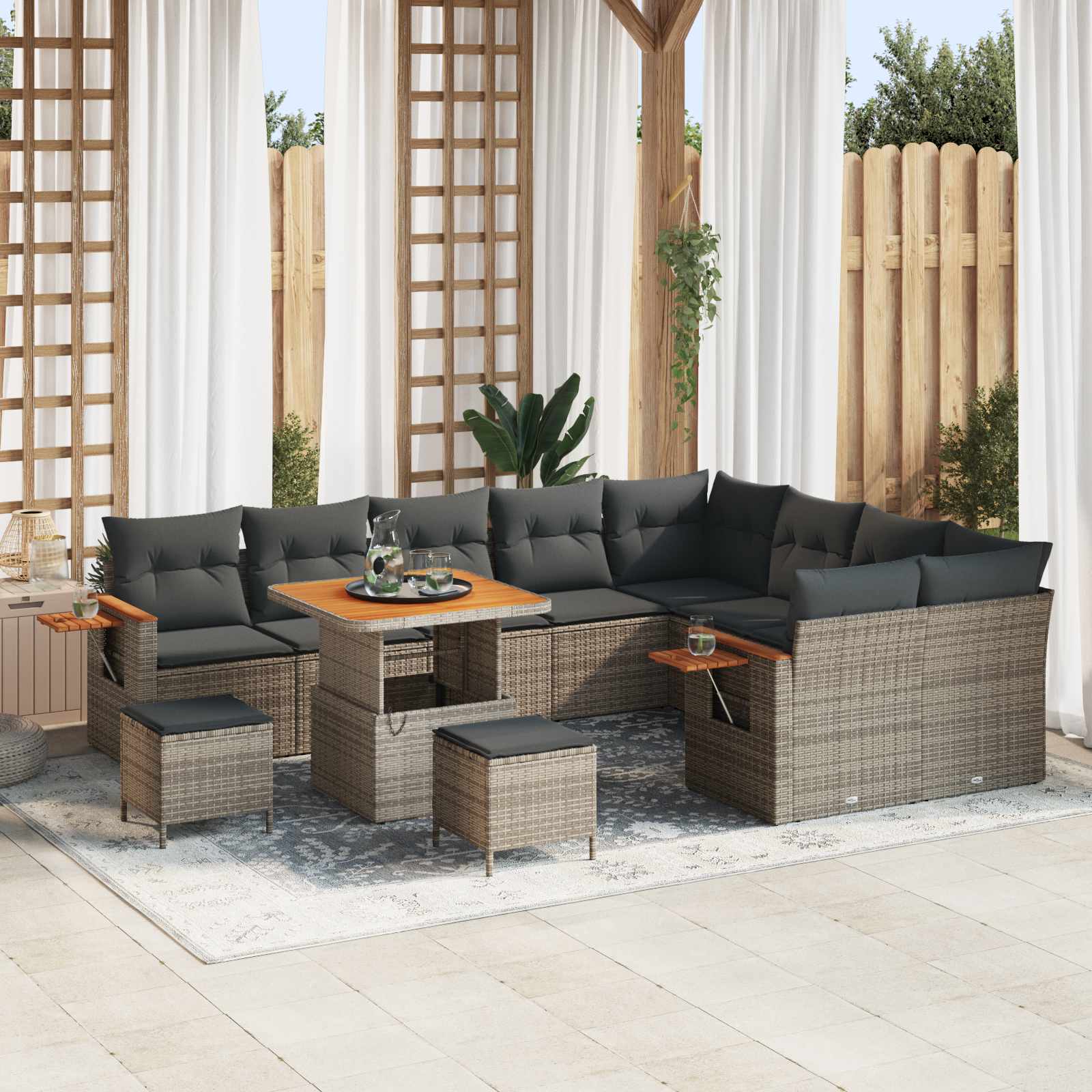 Gartensofa-set 12 pcs Grau Poly-Rattan