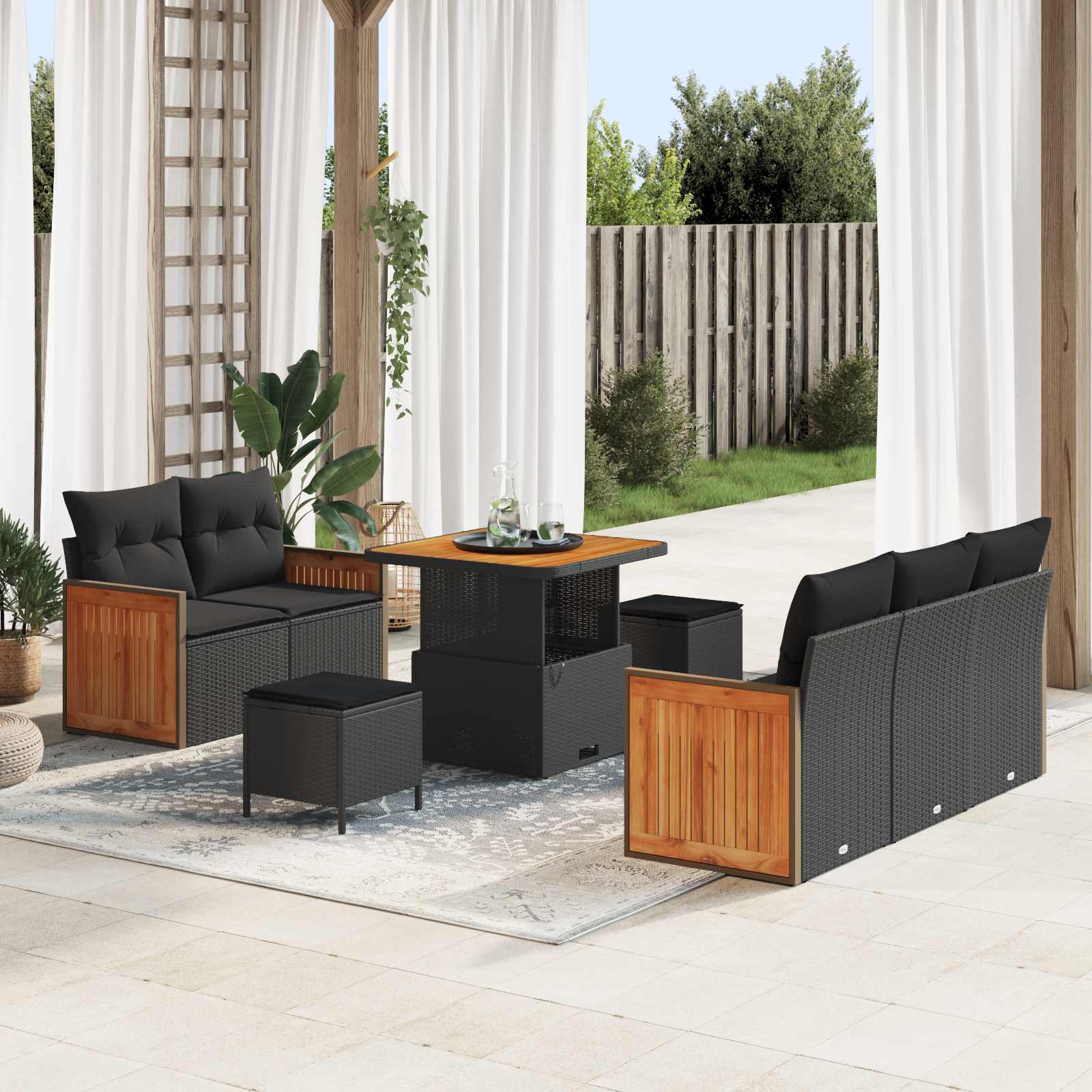 Gartensofa-set mit Kissen 8 pcs Schwarz