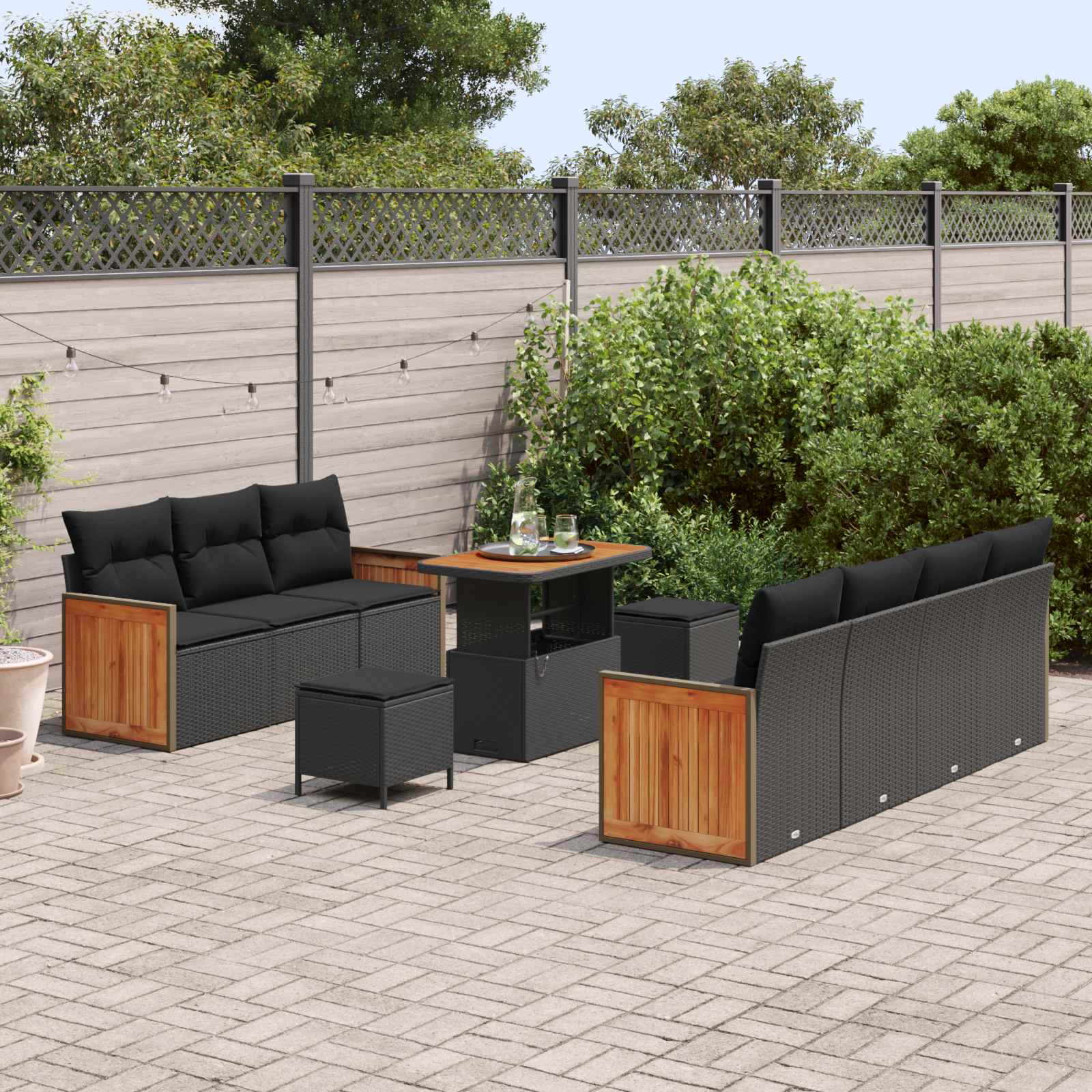 Gartensofa-set mit Kissen 10 pcs Schwarz
