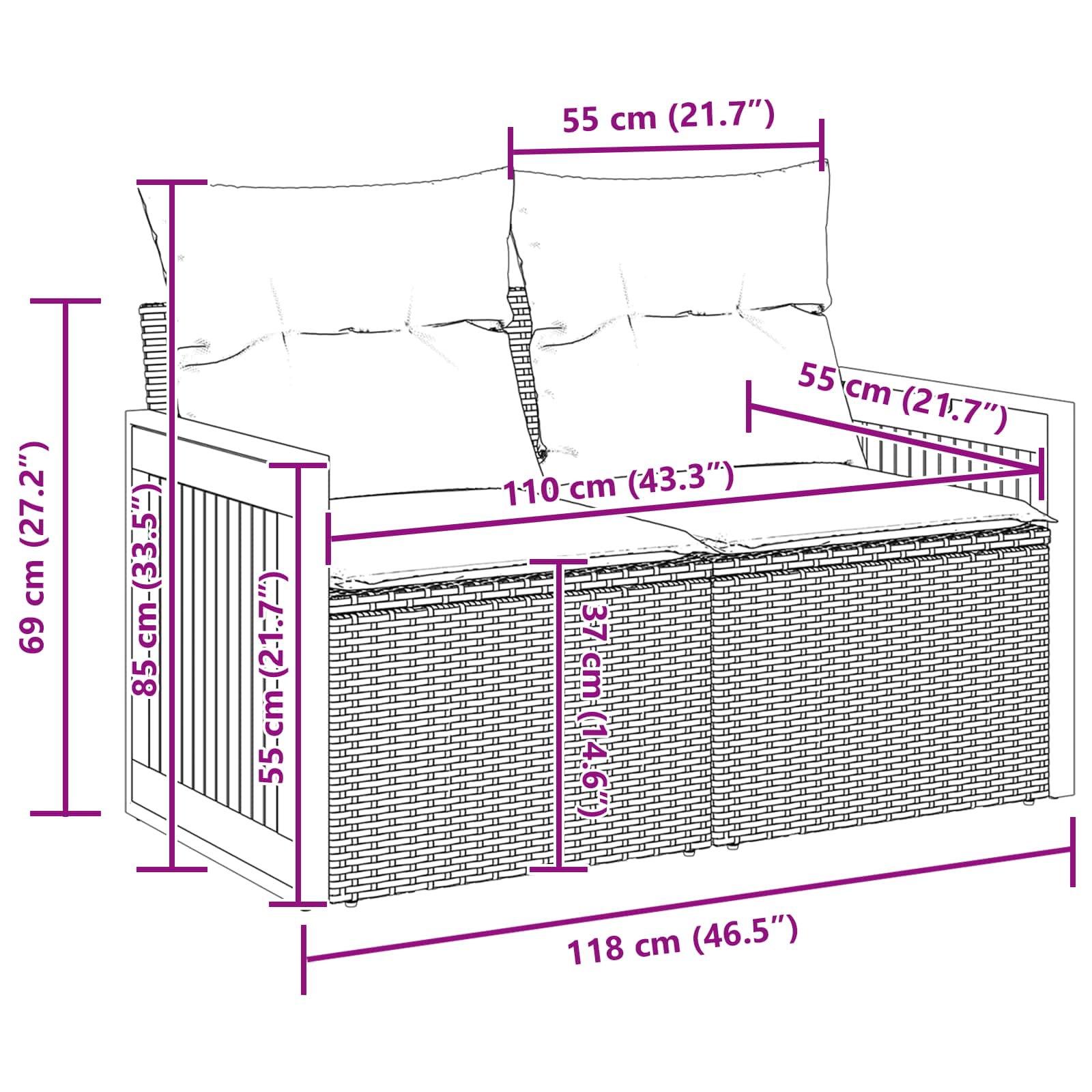 Gartensofa-set mit Kissen 10 pcs Schwarz