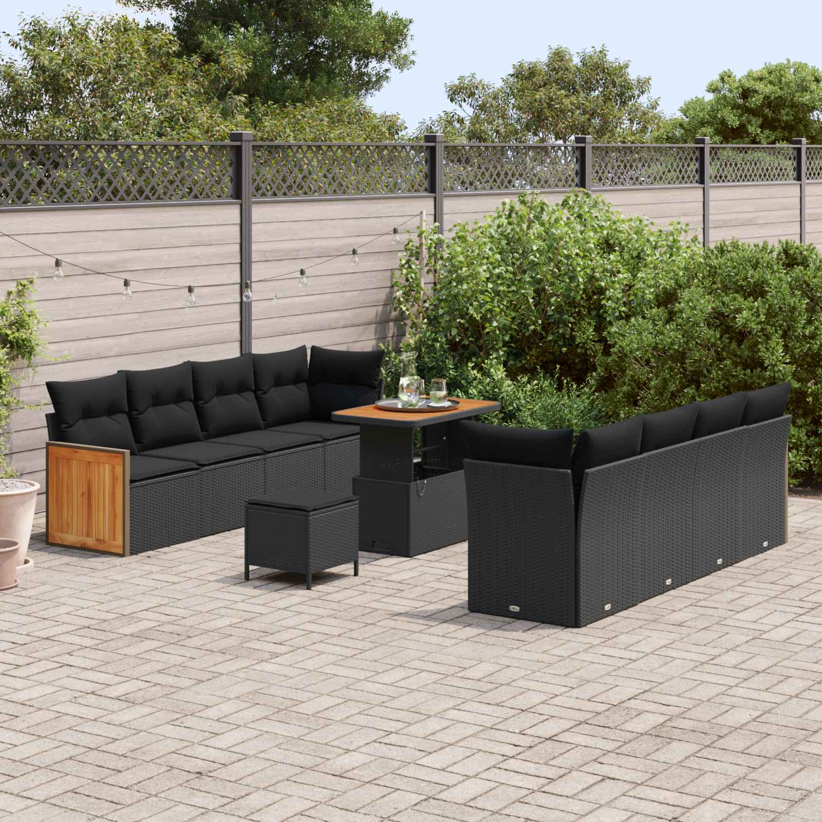 Gartensofa-set mit Kissen 11 pcs Schwarz