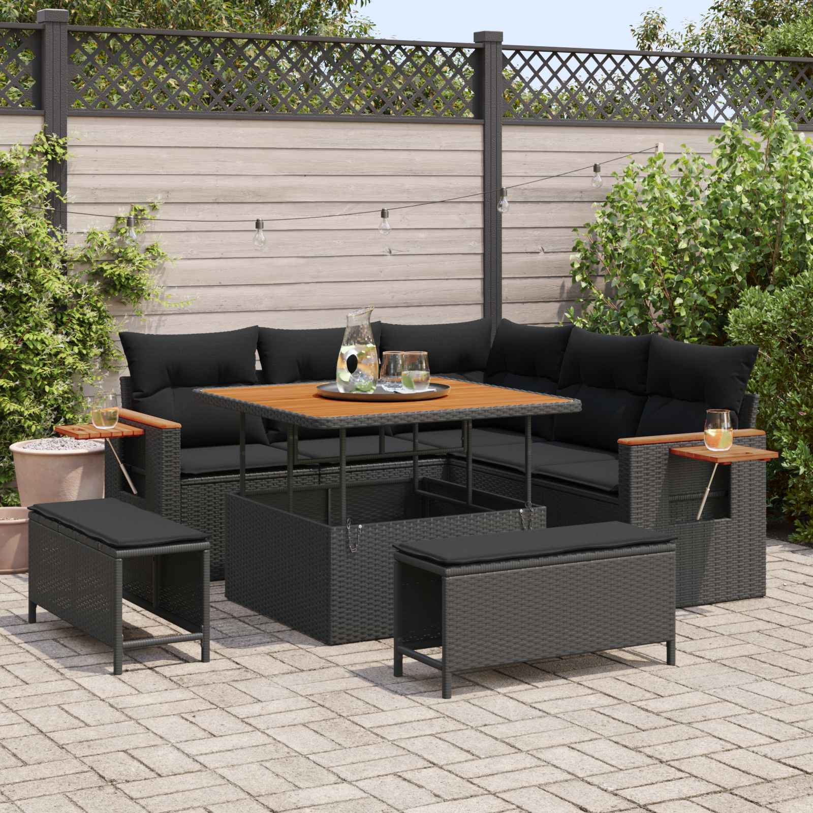 Gartensofa-set mit Kissen 8 pcs Schwarz