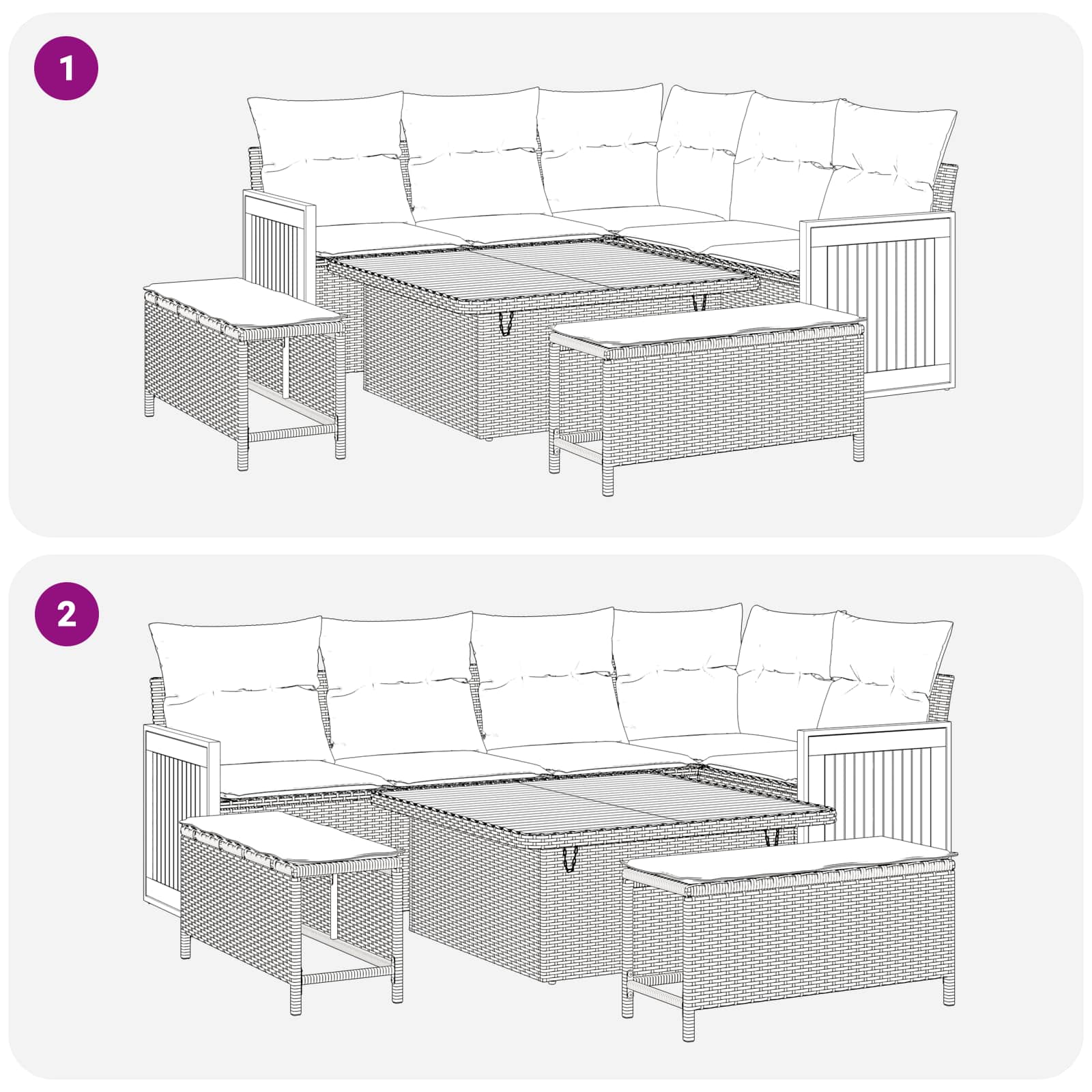 Gartensofa-set mit Kissen 8 pcs Schwarz