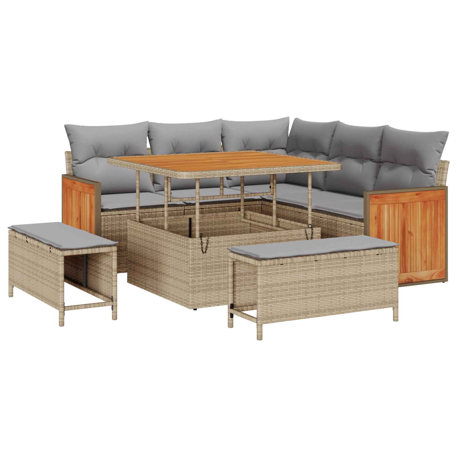 Gartensofa-set mit Kissen 8 pcs Beige und Hellgrau