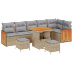 Gartensofa-set mit Kissen 9 pcs Beige und Hellgrau