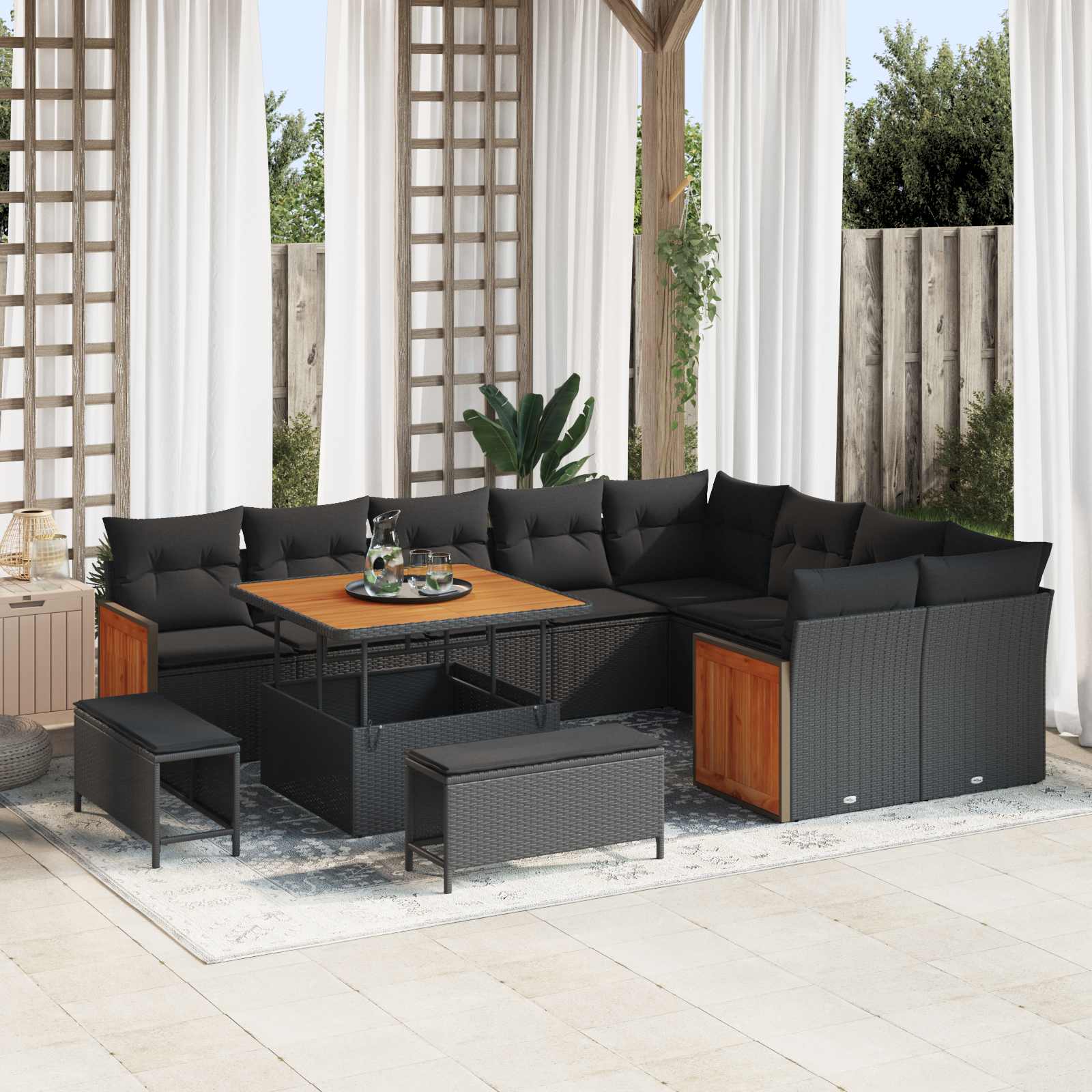 Gartensofa-set mit Kissen 12 pcs Schwarz