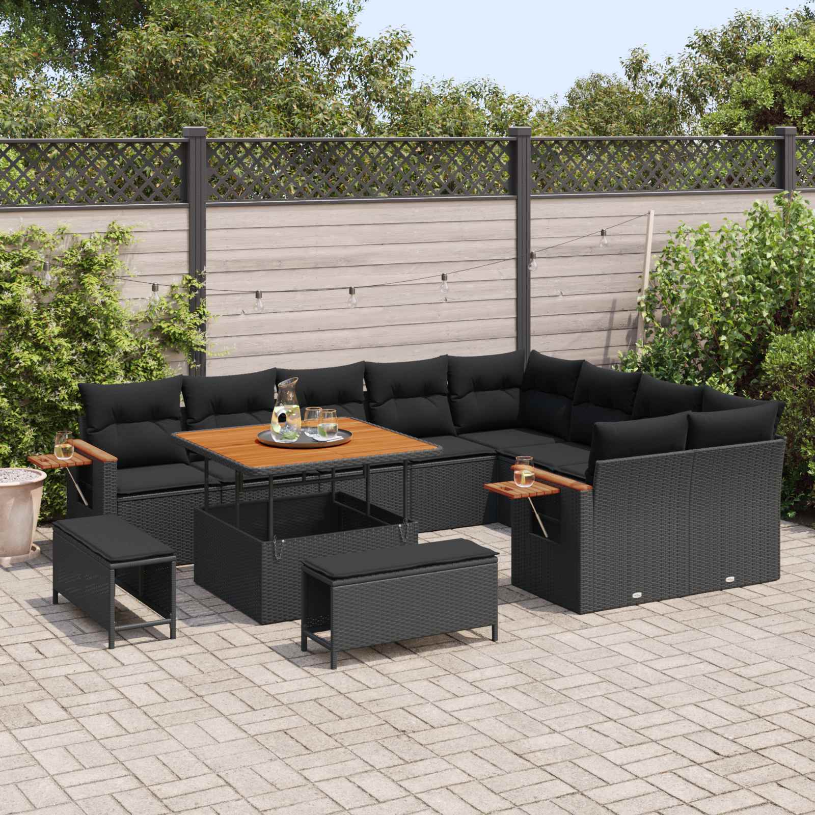 Gartensofa-set mit Kissen 12 pcs Schwarz