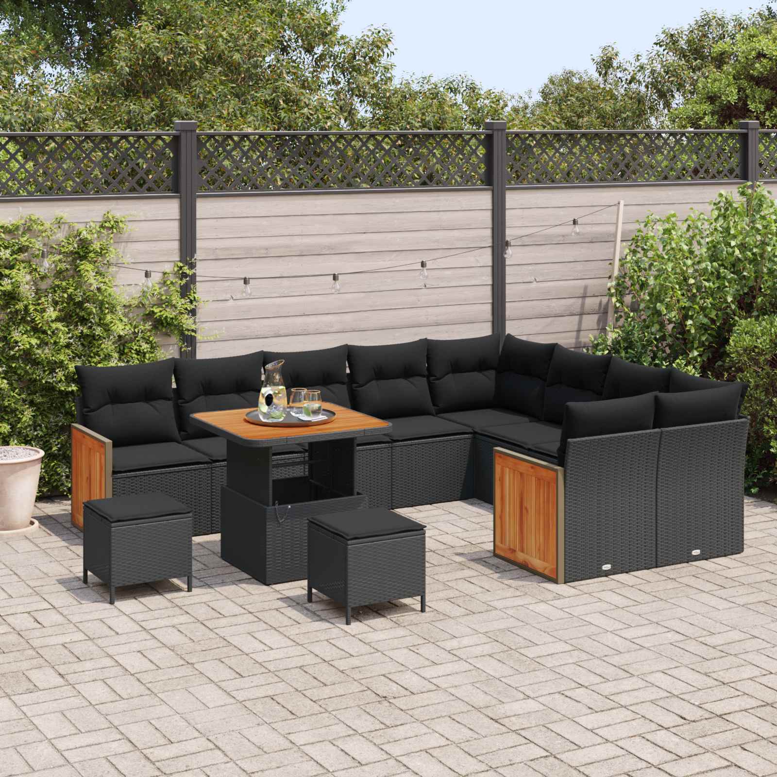 Gartensofa-set mit Kissen 12 pcs Schwarz