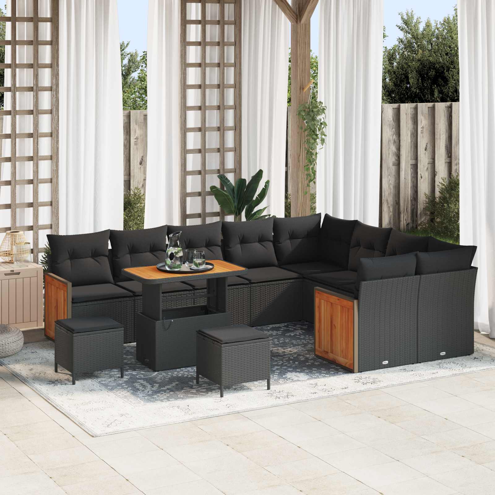 Gartensofa-set mit Kissen 12 pcs Schwarz