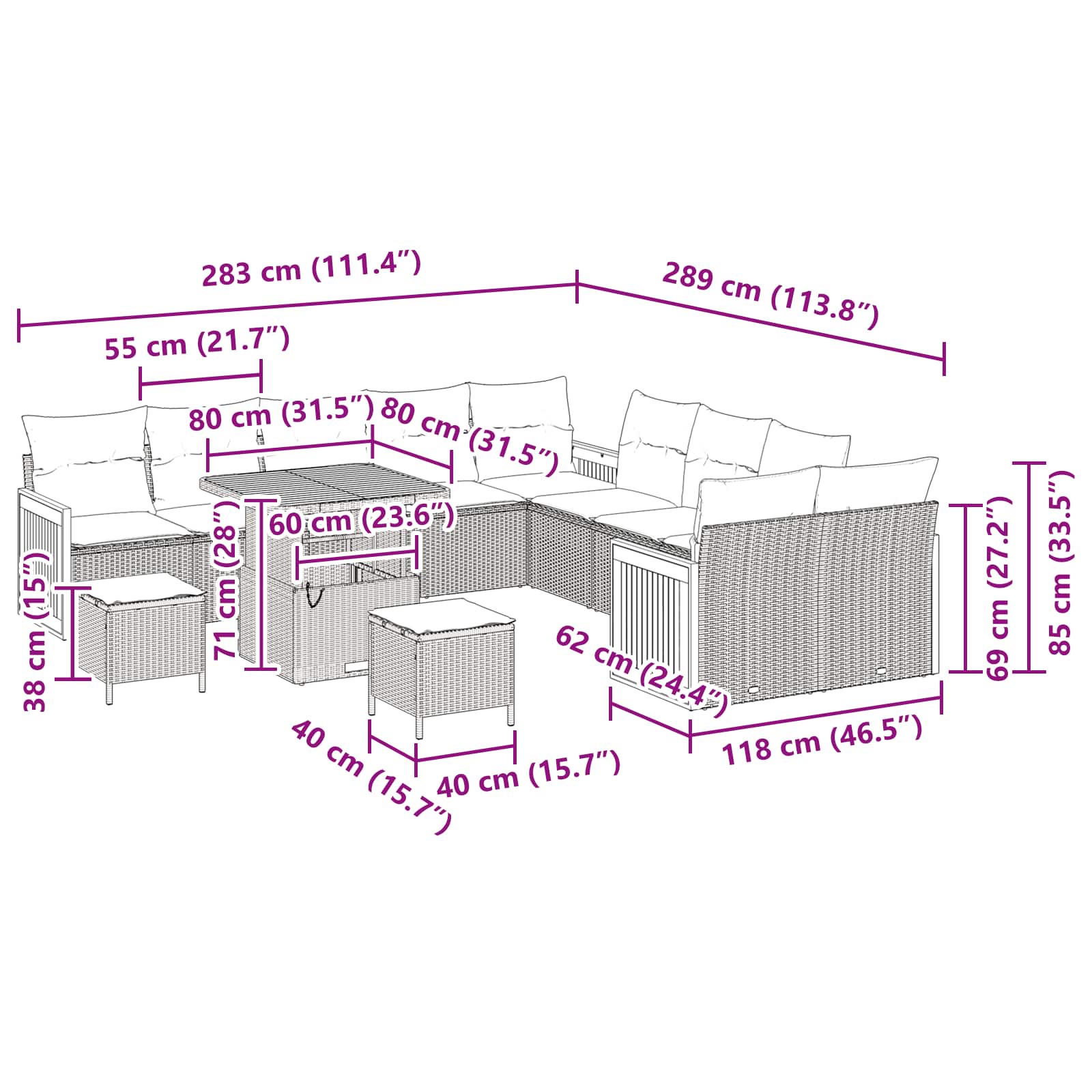 Gartensofa-set mit Kissen 13 pcs Grau