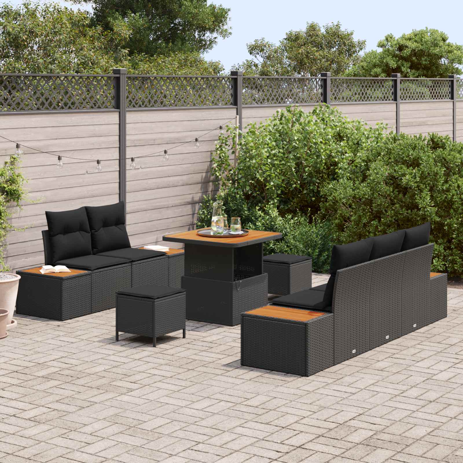 Gartensofa-set mit Kissen 8 pcs Schwarz