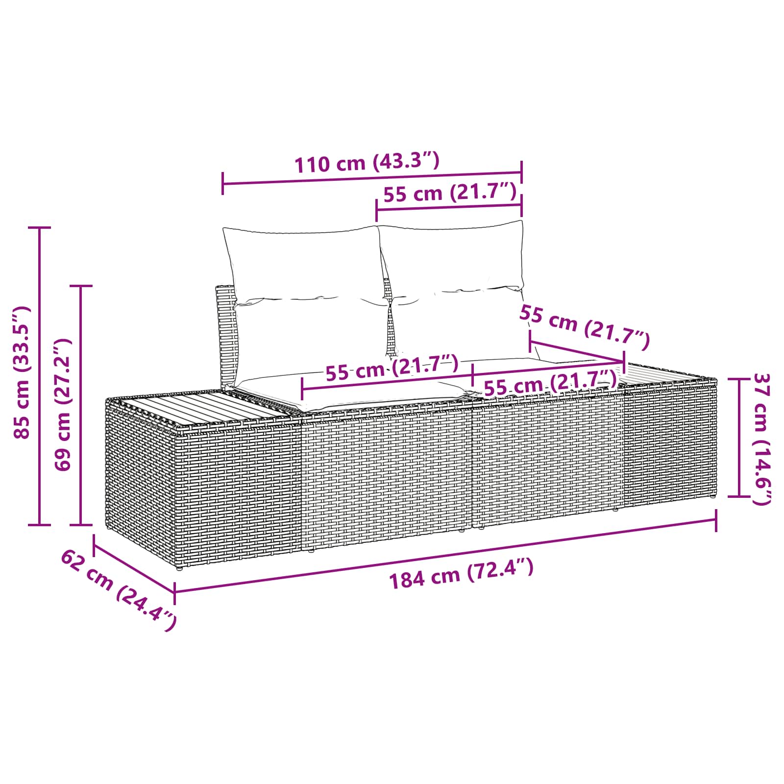 Gartensofa-set mit Kissen 8 pcs Schwarz