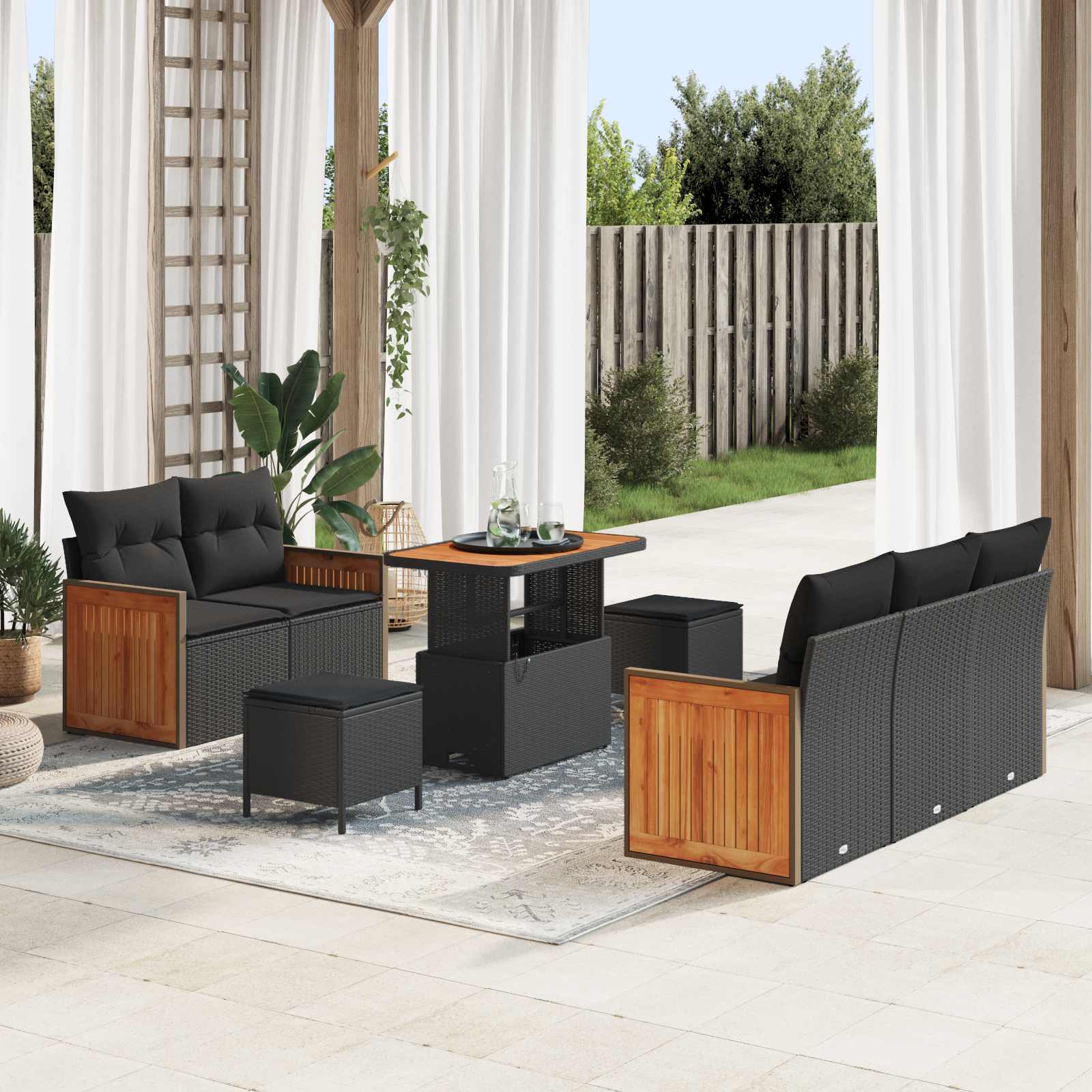 Gartensofa-set mit Kissen 8 pcs Schwarz