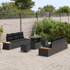 Gartensofa-set mit Kissen 9 pcs Schwarz