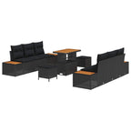 Gartensofa-set mit Kissen 9 pcs Schwarz
