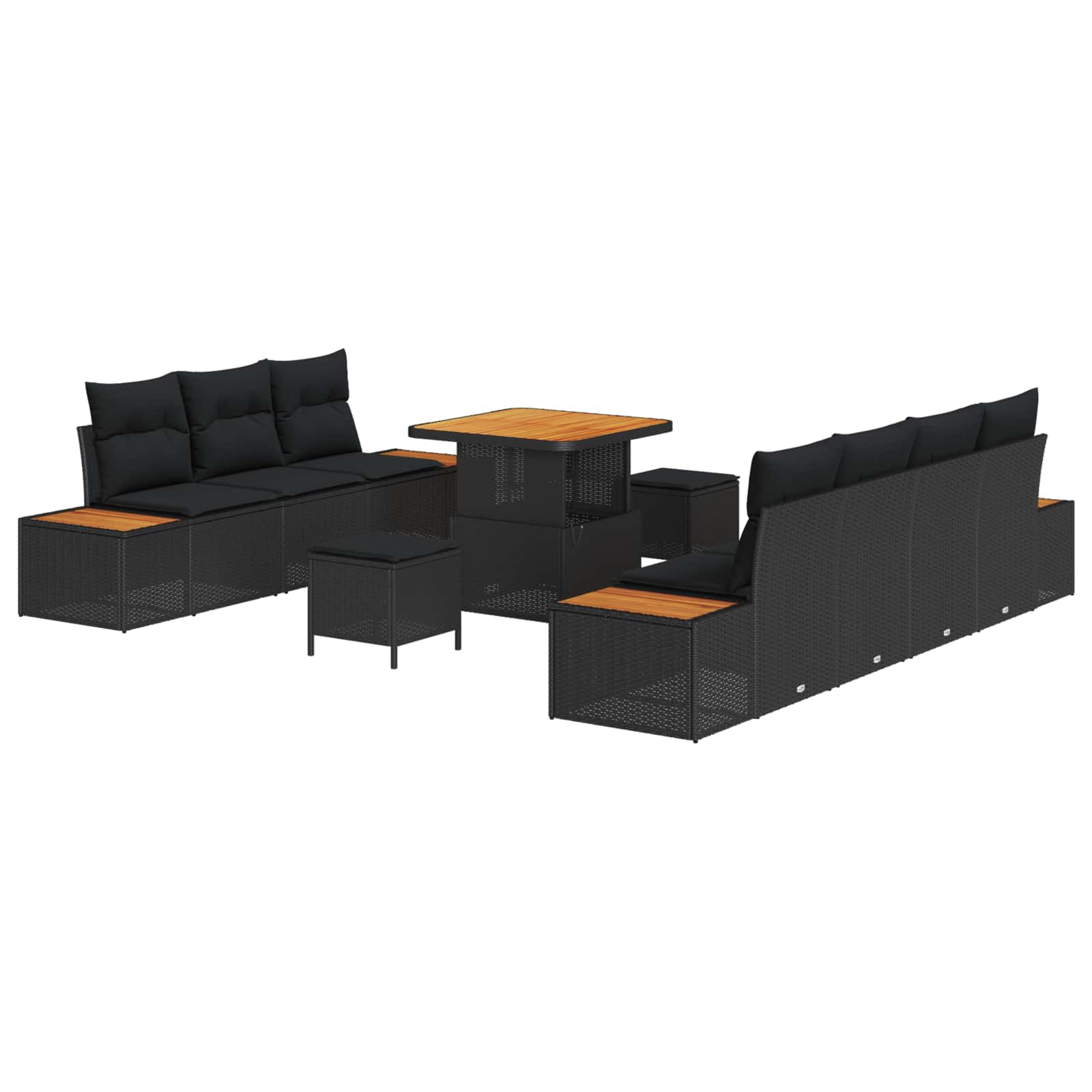 Gartensofa-set mit Kissen 10 pcs Schwarz